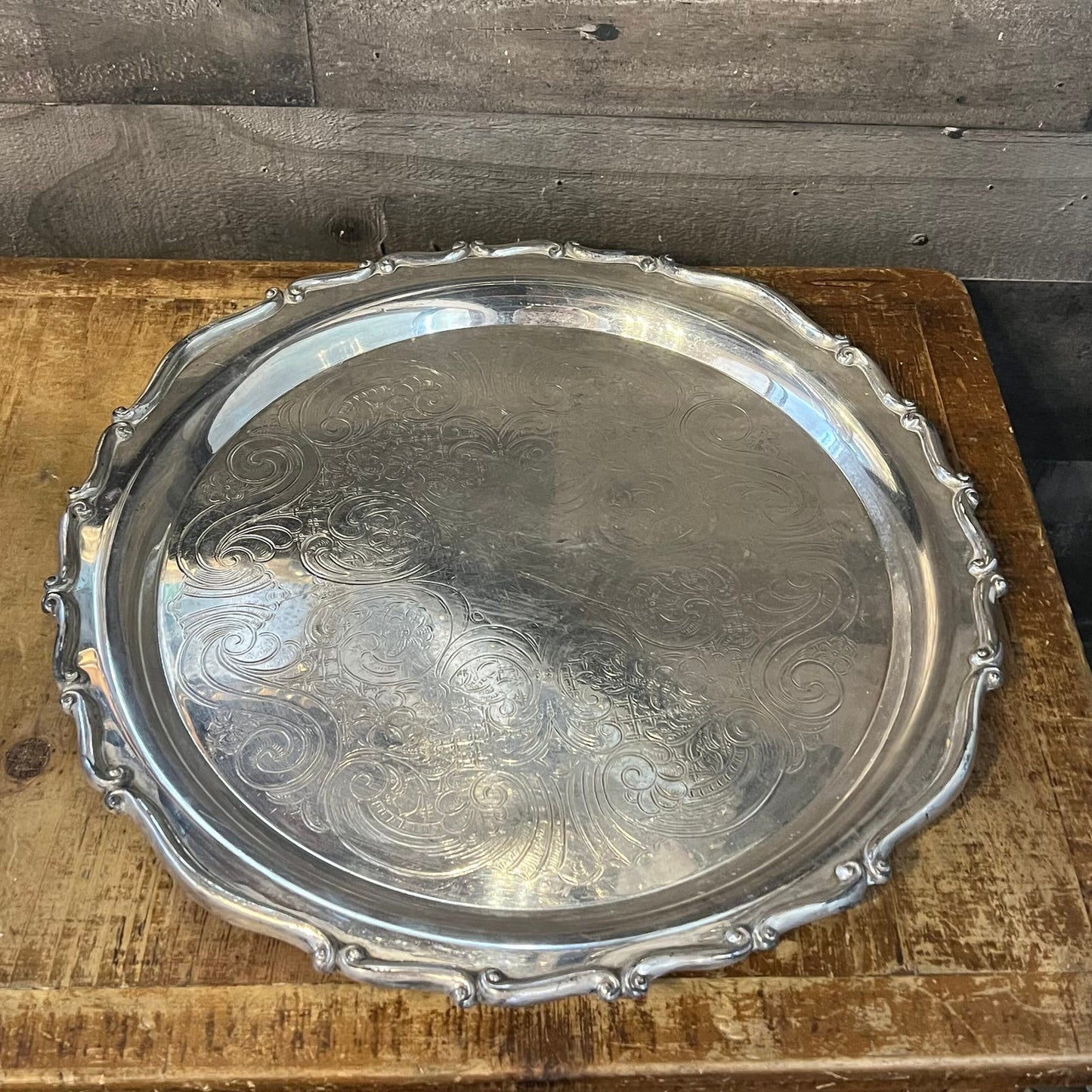 Vintage FB Rogers Silver Co 9015 Silverplated Round Scroll Rim Tray