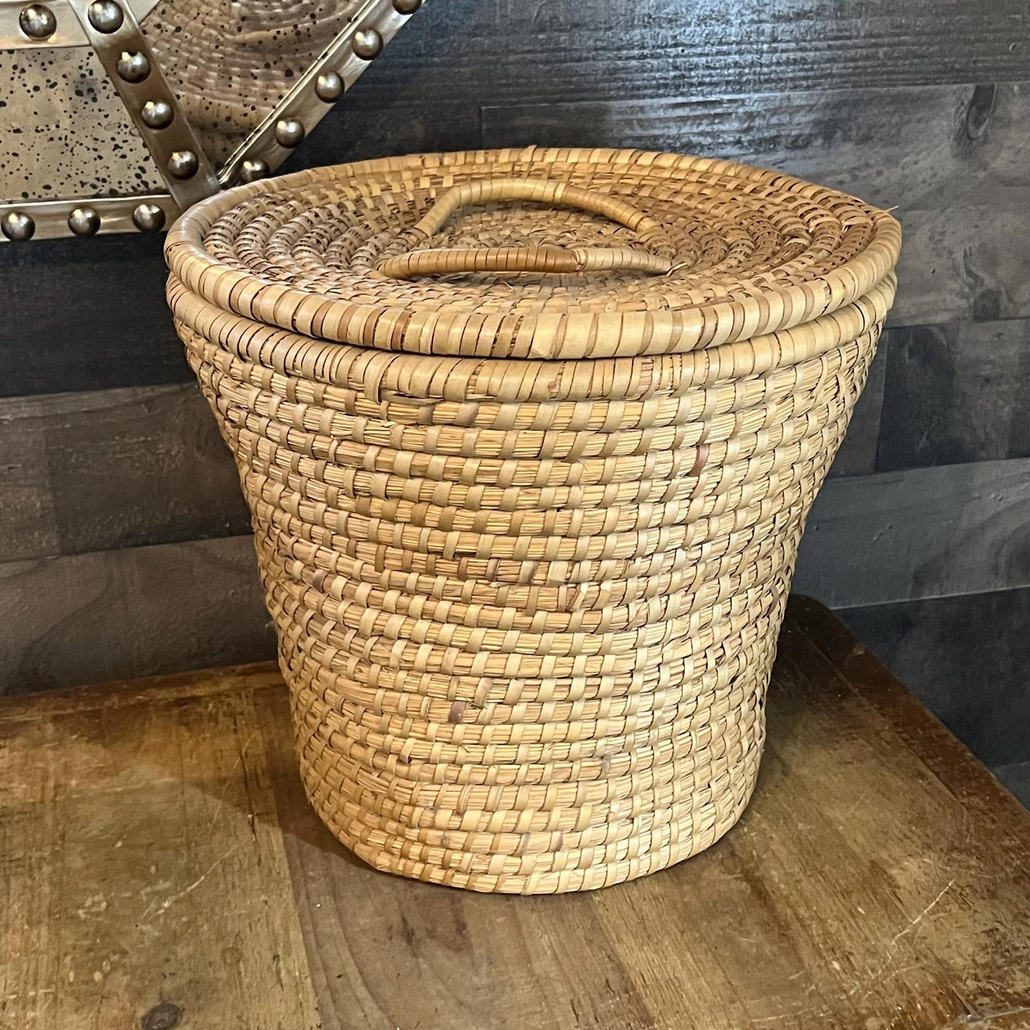 Vintage Woven Seagrass Lidded Basket