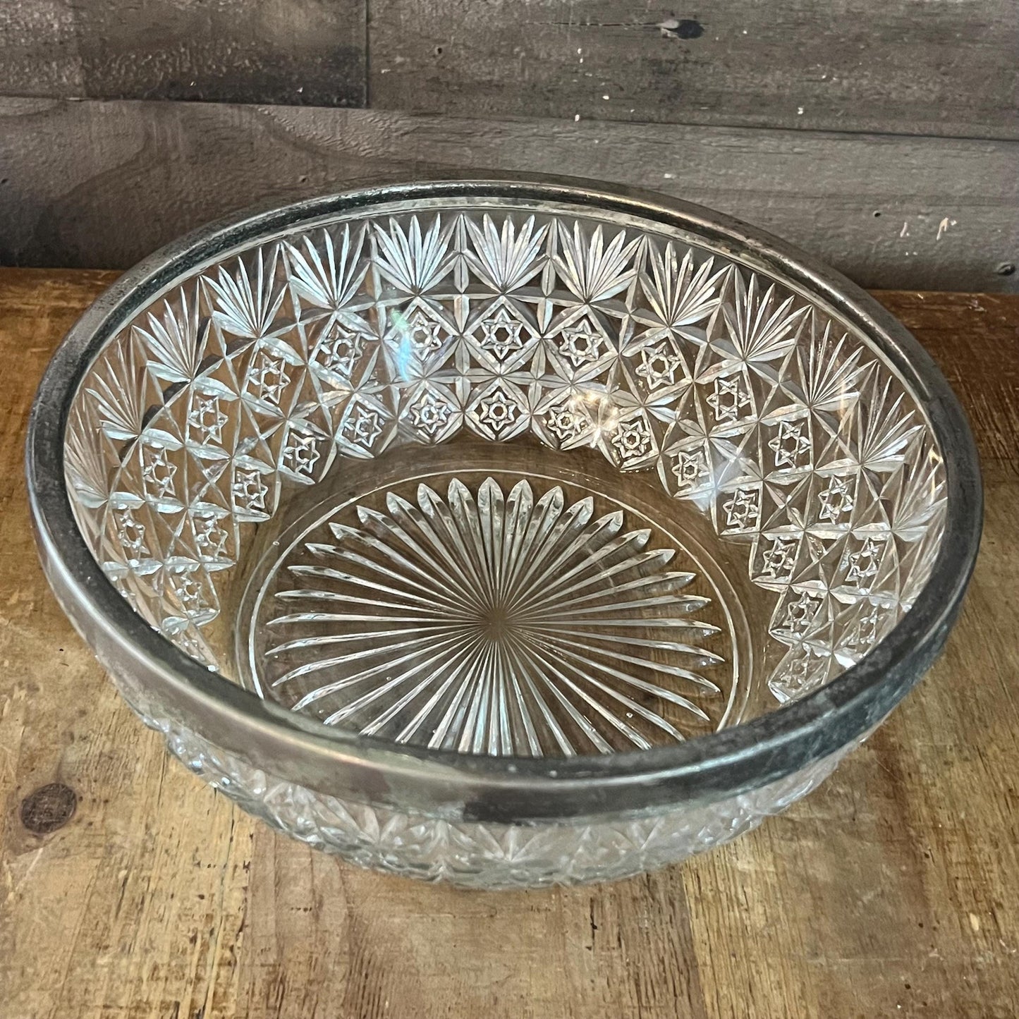 Large Crystal Bowl with Silverplated Rim