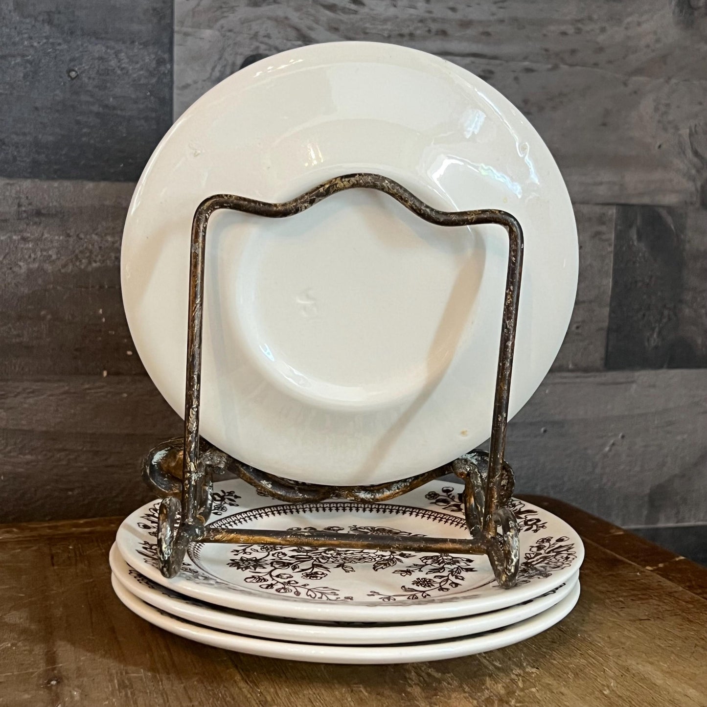 Royal USA Sussex Cavalier Ironstone Brown and White Floral Bread and Butter Plates - Set of 4