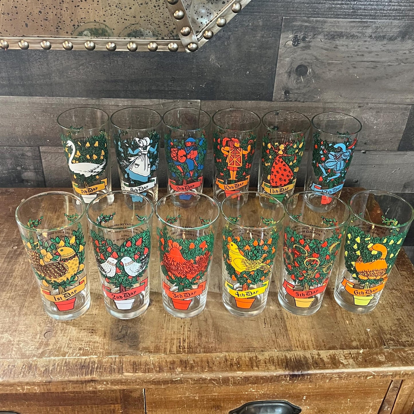 Vintage Twelve Days of Christmas Tall Glasses - Set of 12 Glasses