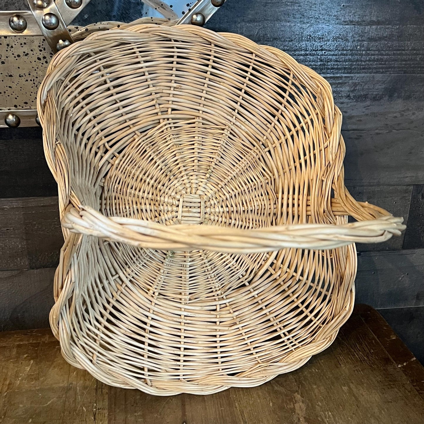 Vintage Blonde Woven Wicker Gathering Basket - Firewood Basket - Flower Basket - Stick Basket