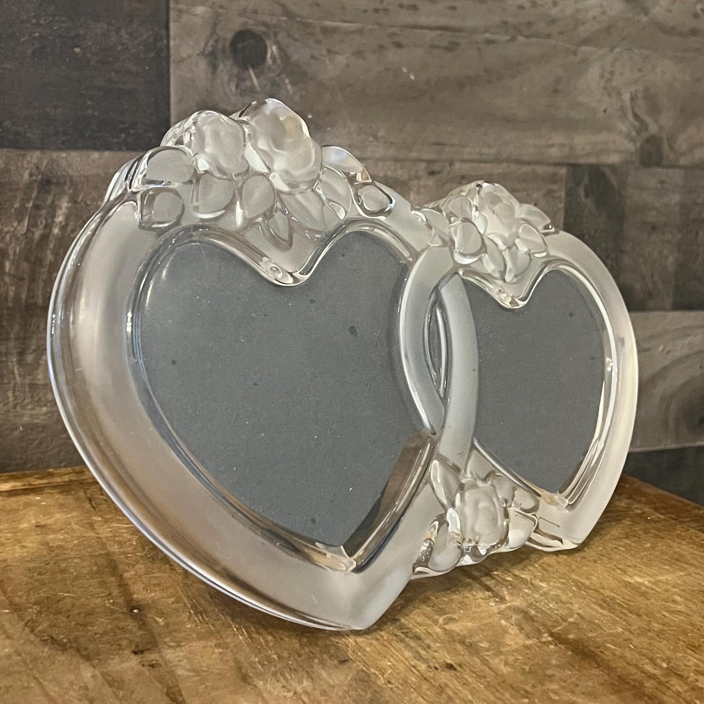 Mikasa Crystal Rosemont Frosted Glass Double Heart Picture Frame