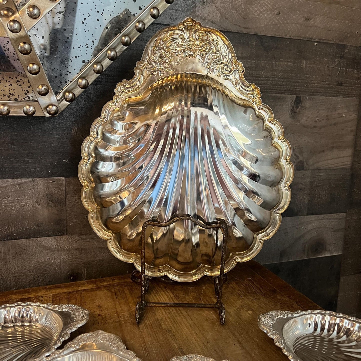 Vintage Silverplated Scallop Rim Seashell Bowl Set - Large Shell Bowl and 4 Small Shell Bowls