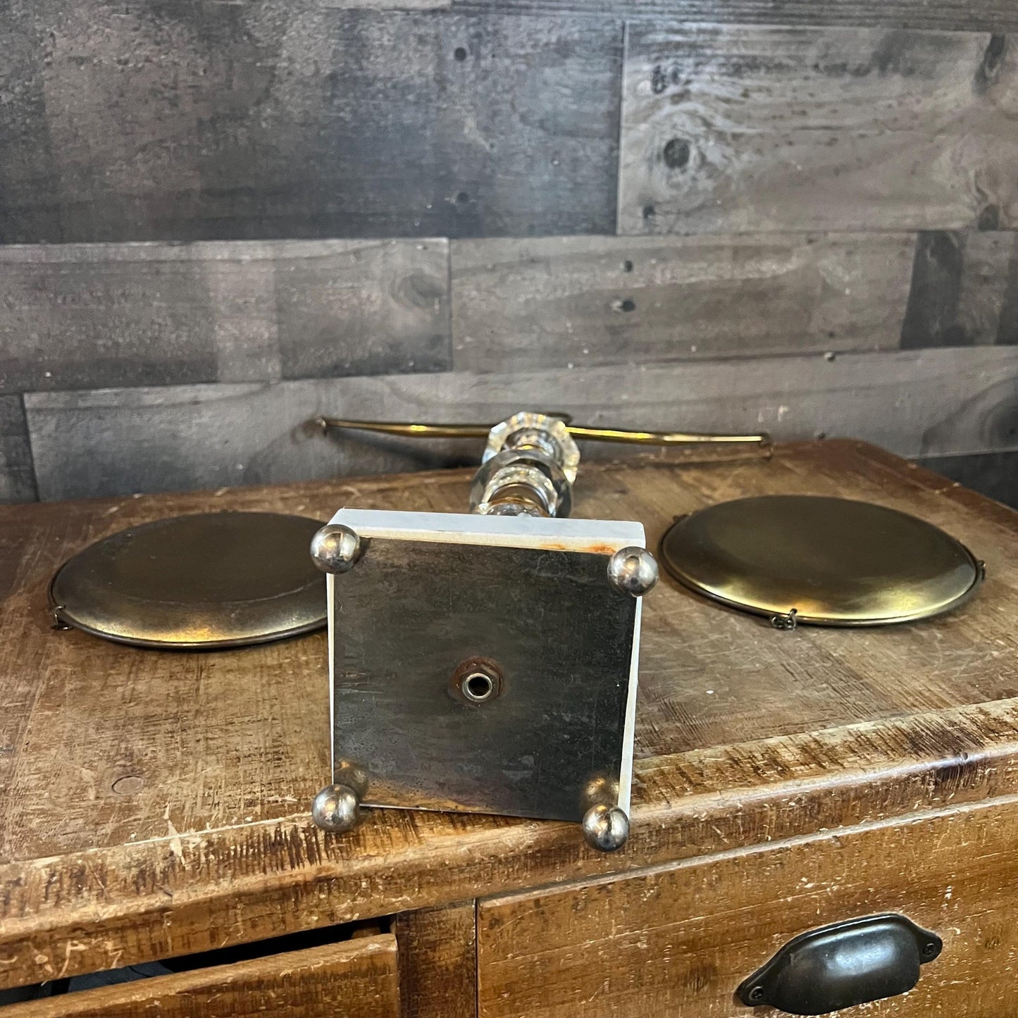 Vintage Brass and Crystal / Lucite Scale of Justice Balance with Marble Base