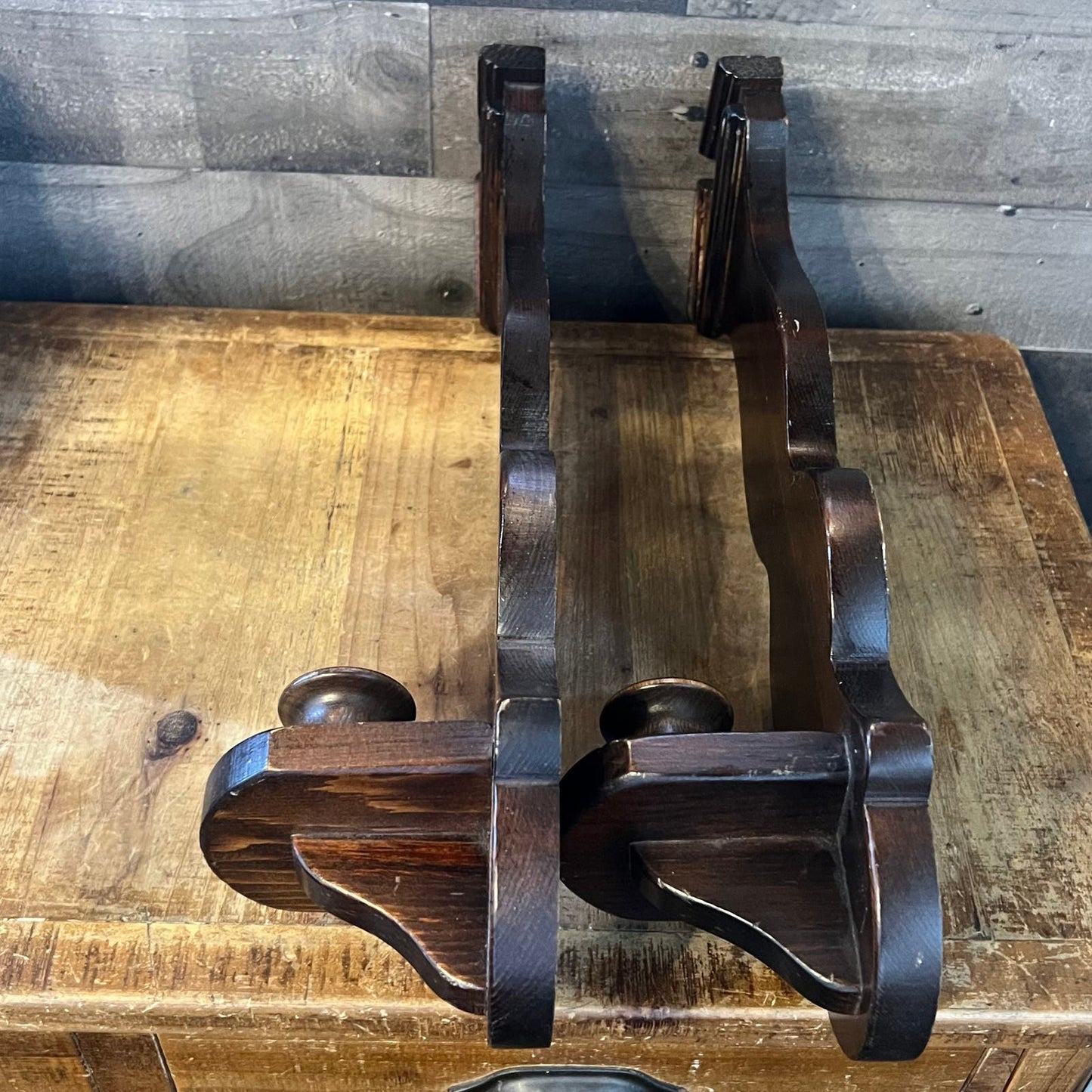 Vintage Pair of Wooden Candlestick Wall Sconces