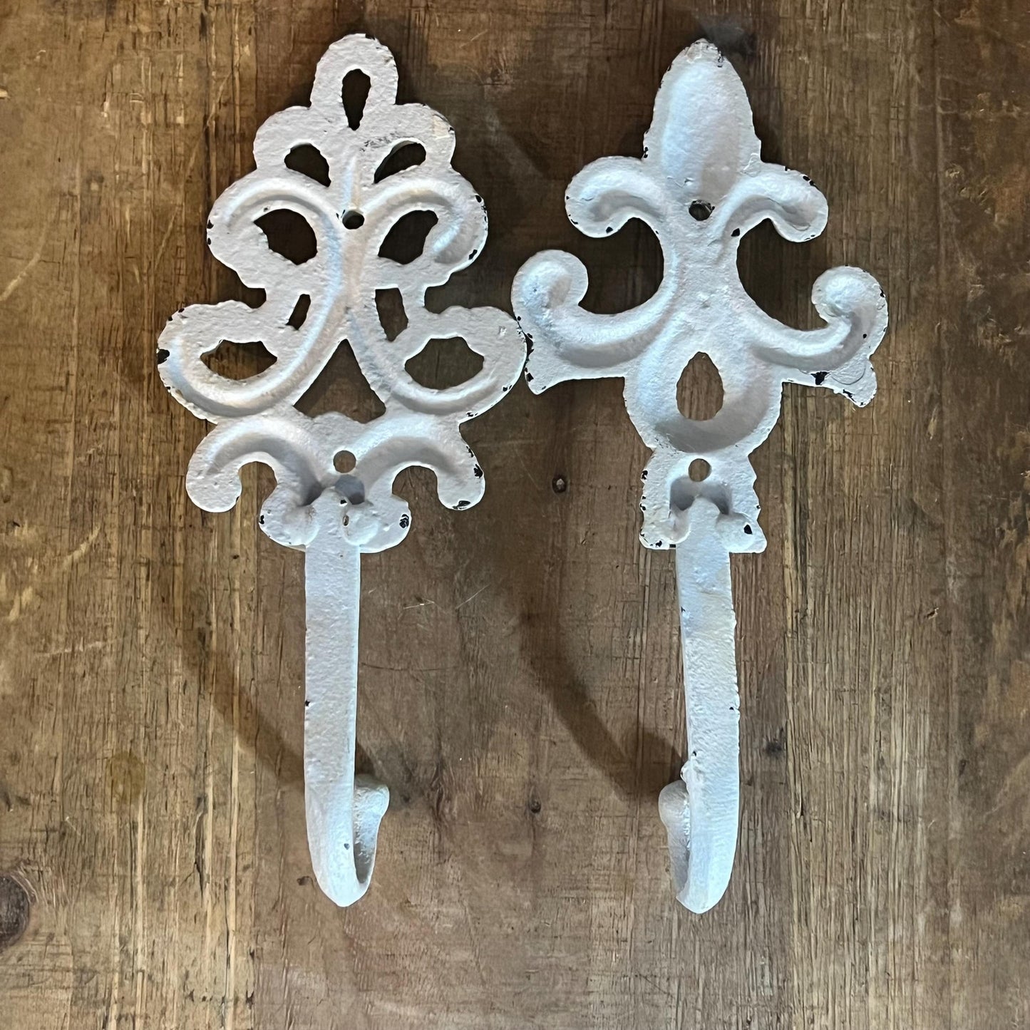 2 Vintage Painted White Cast Iron Wall Hooks