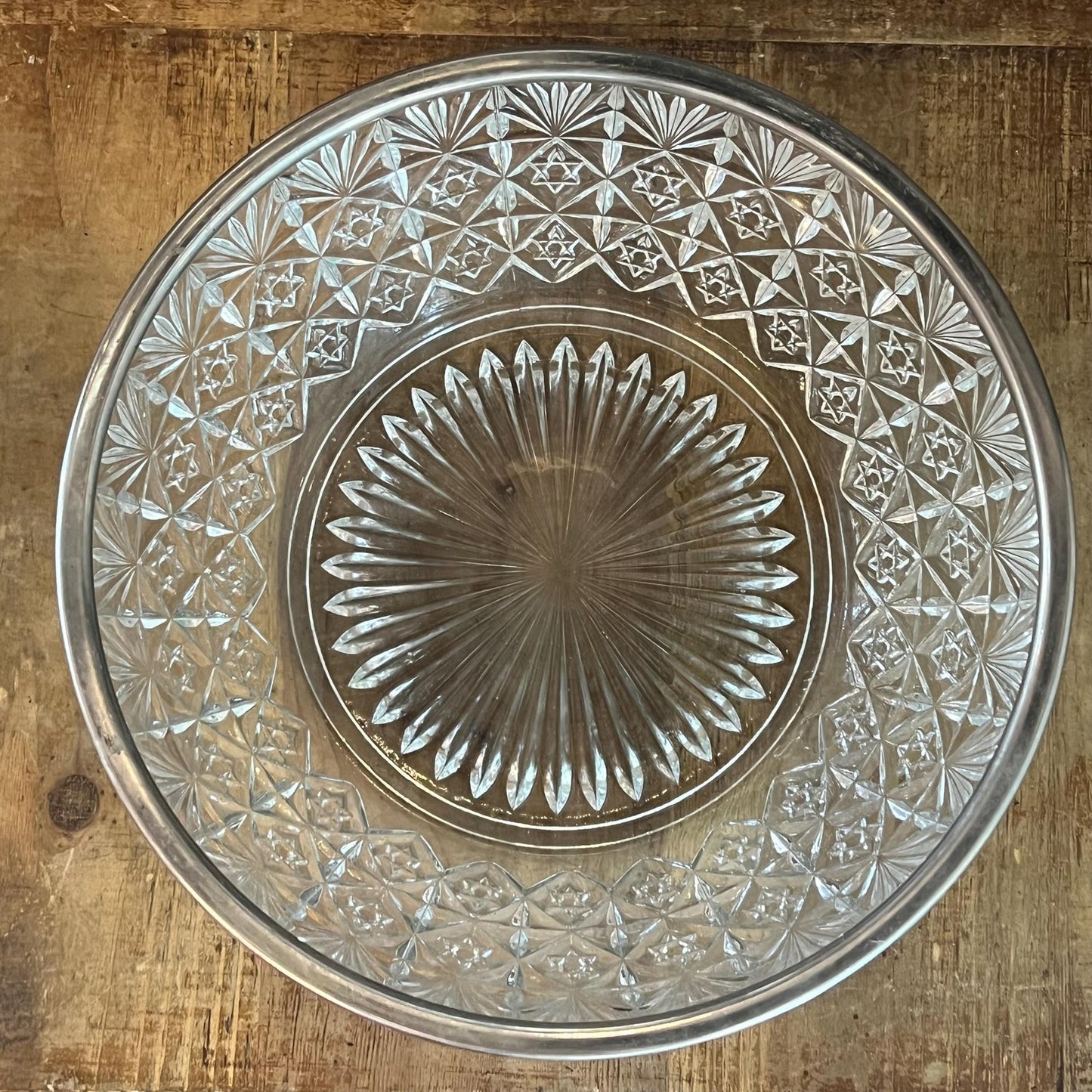 Large Crystal Bowl with Silverplated Rim