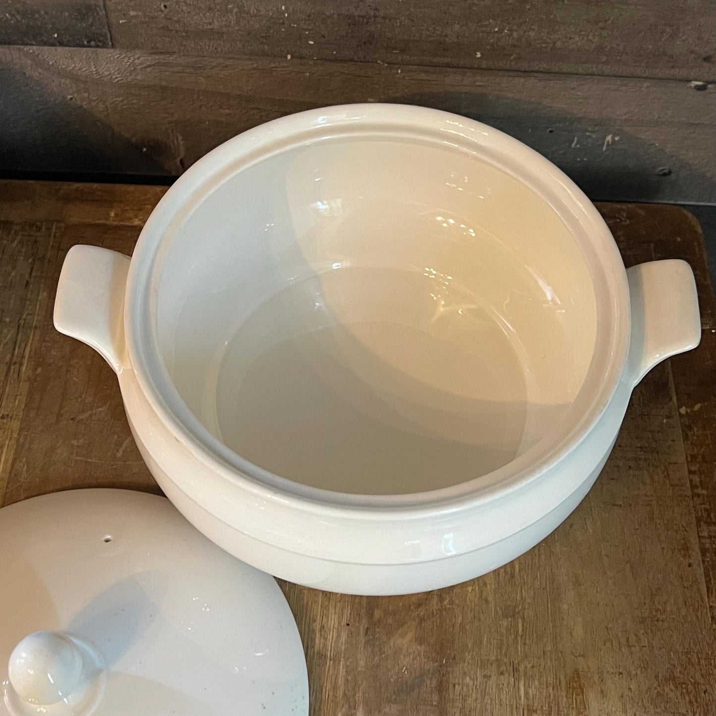 White Round Handled Lidded Casserole Dish - Vegetable Dish