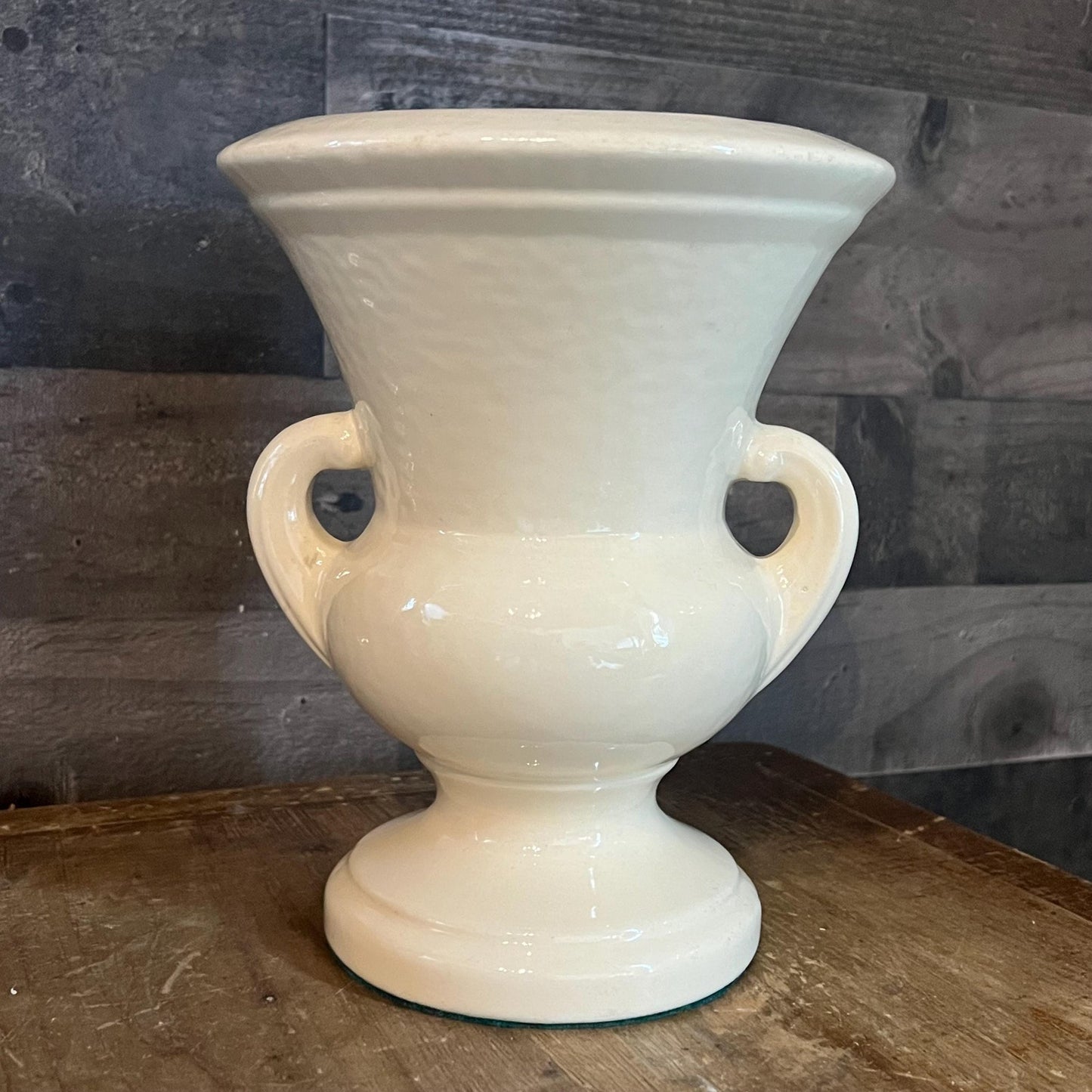 Vintage Creamy White Handled Trophy Urn Pottery Vase