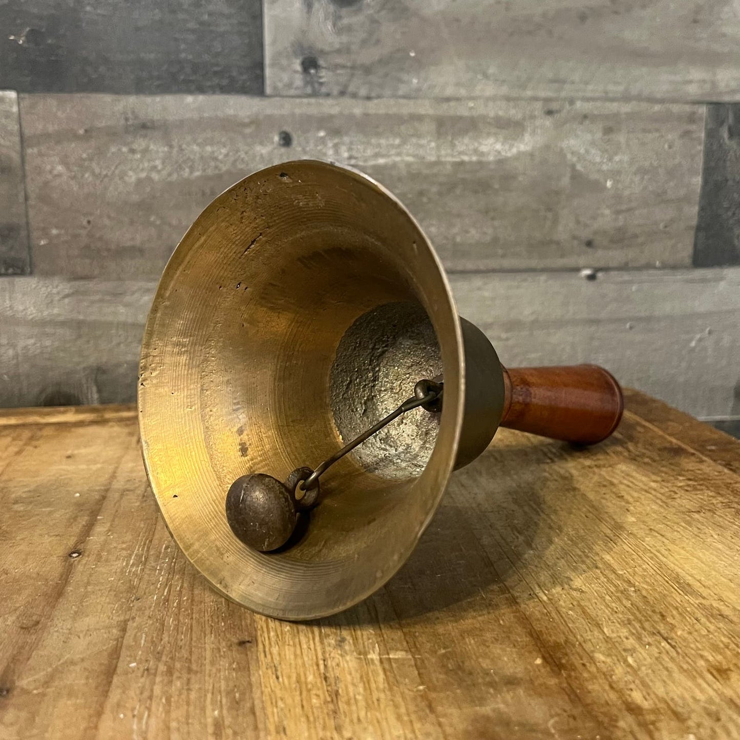 Vintage Brass Wooden Handle School Bell - Hand Bell