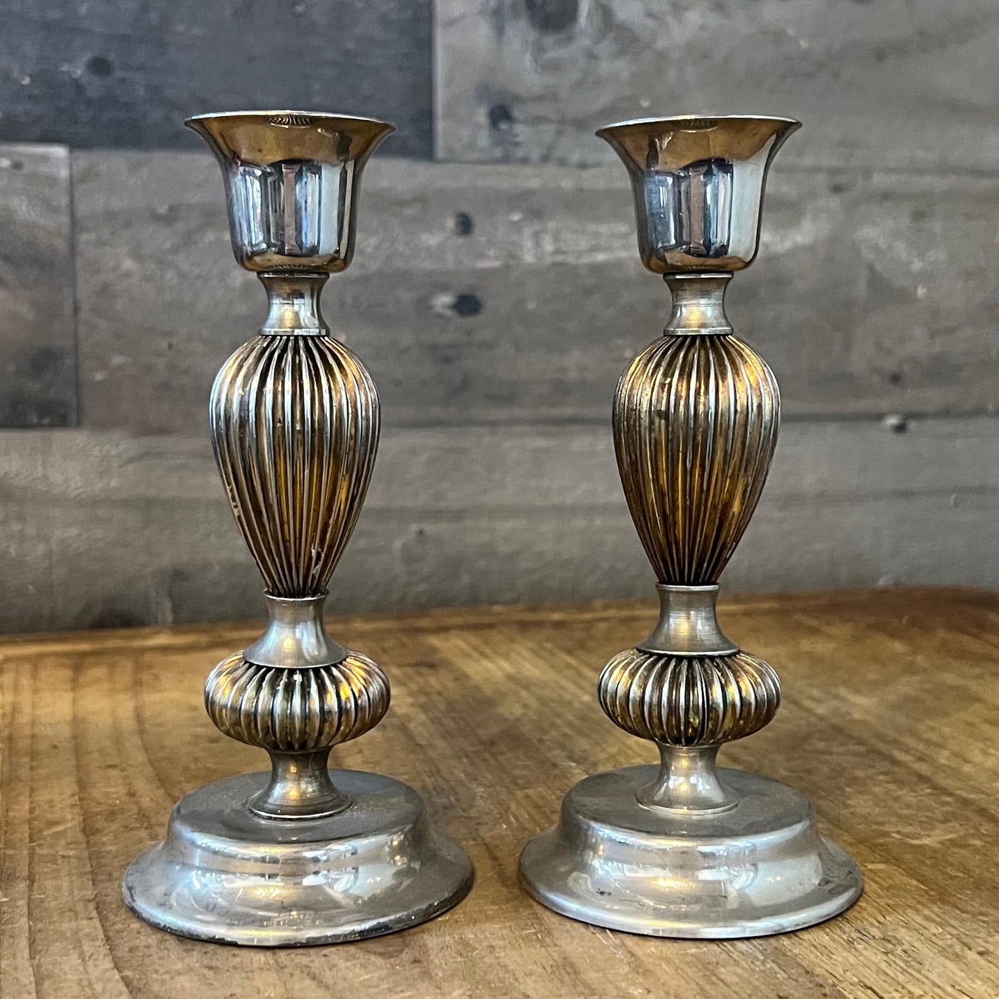 Vintage Pair of Silverplated Candlestick Holders