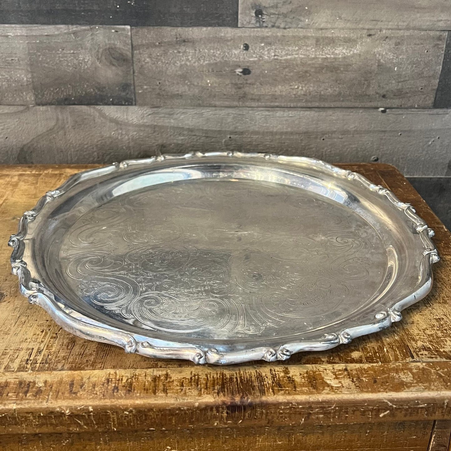 Vintage FB Rogers Silver Co 9015 Silverplated Round Scroll Rim Tray
