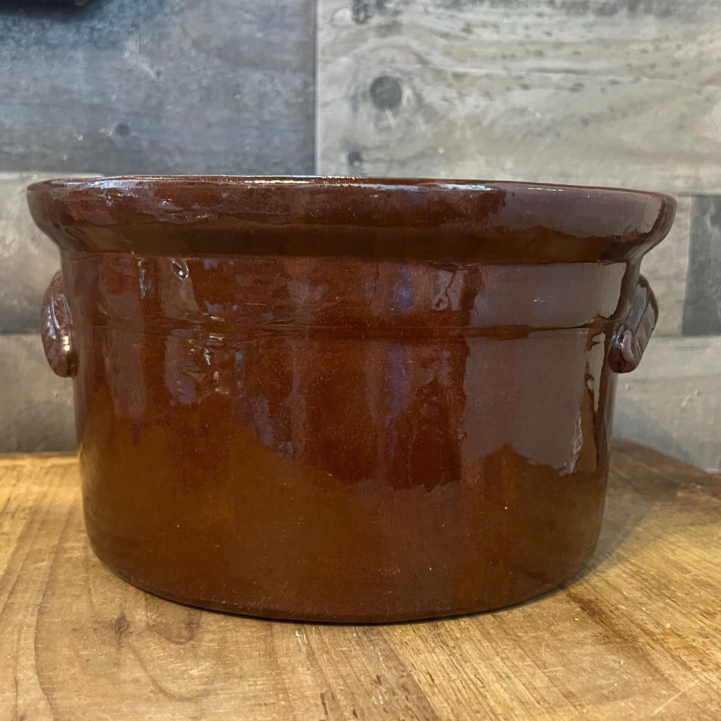 Vintage Brown Glaze Handled Crock