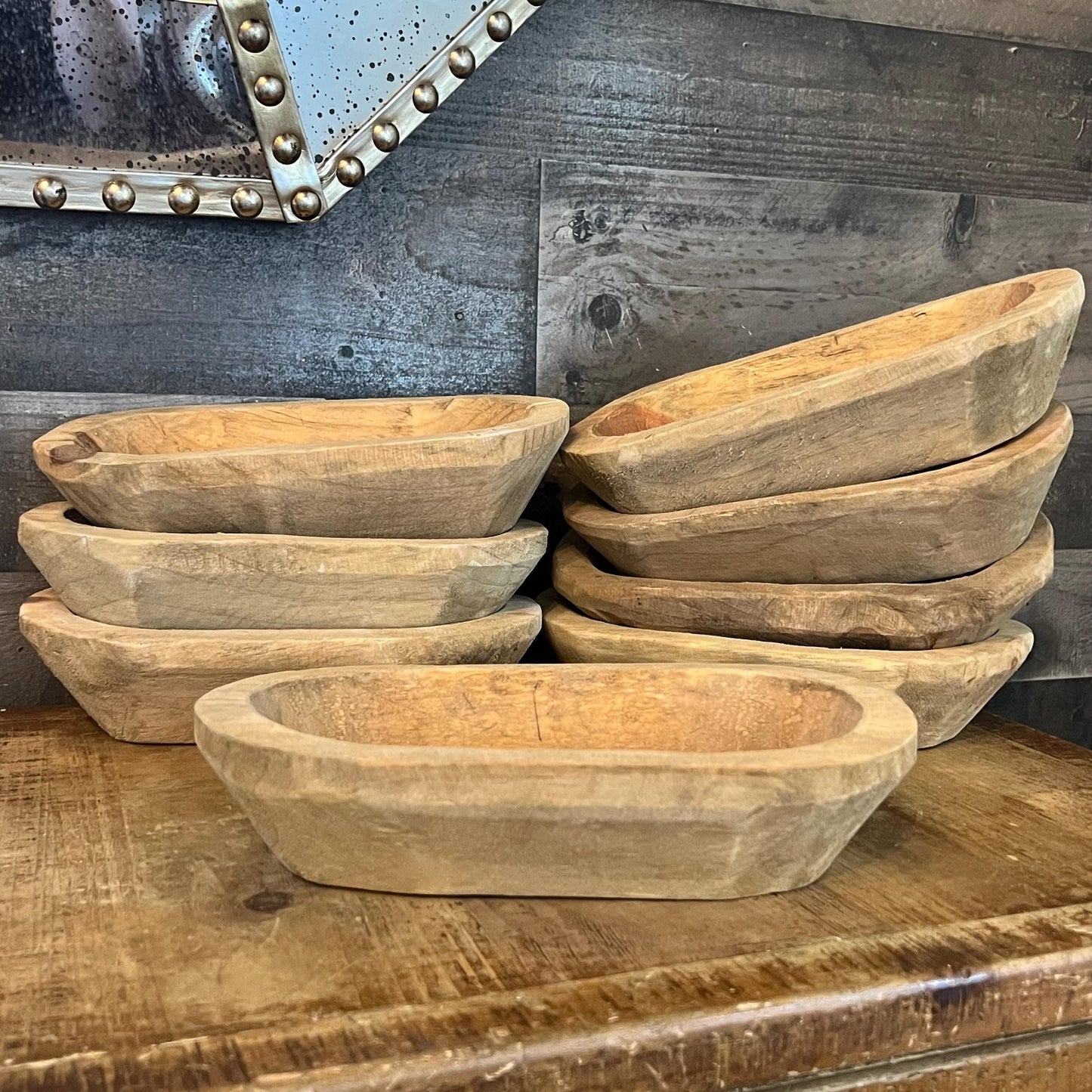 Rustic Hand Carved Wooden Dough Bowl - Natural Wood Tone
