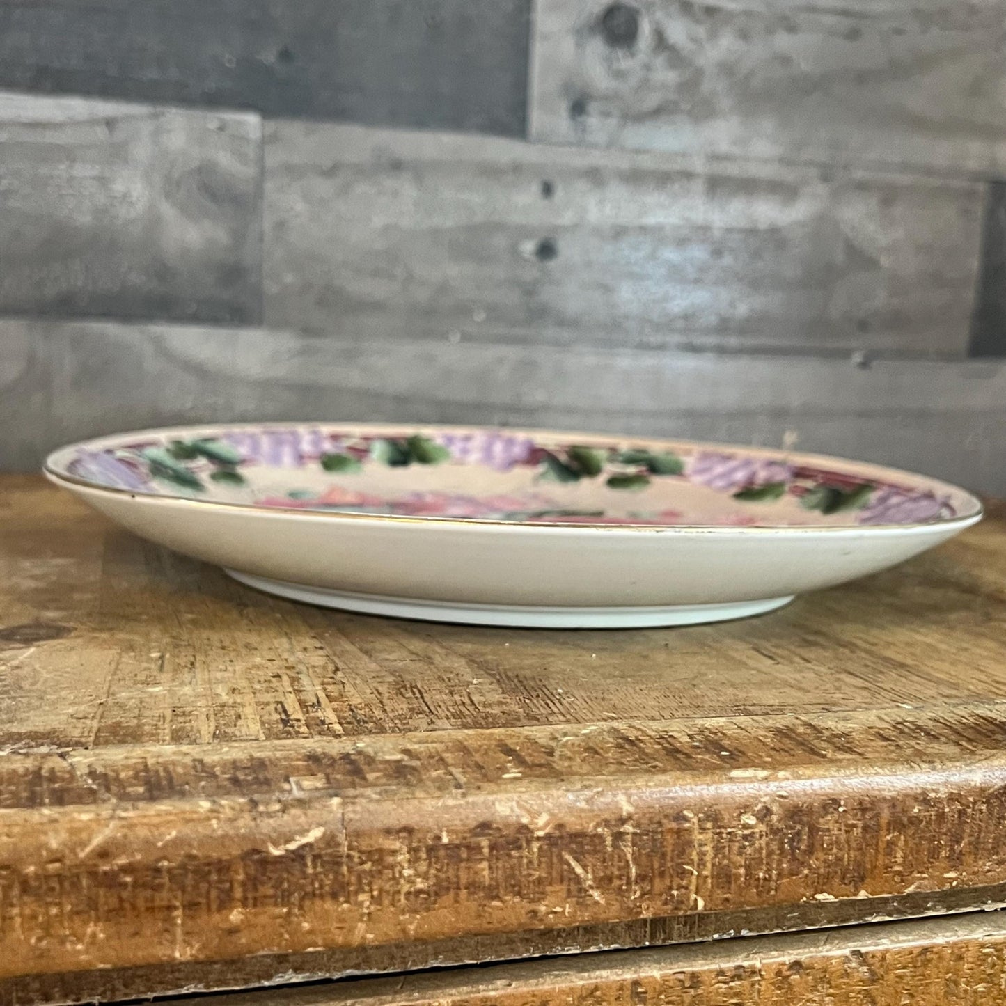 Vintage Hand Painted Porcelain Floral and Grapevine Round Plate