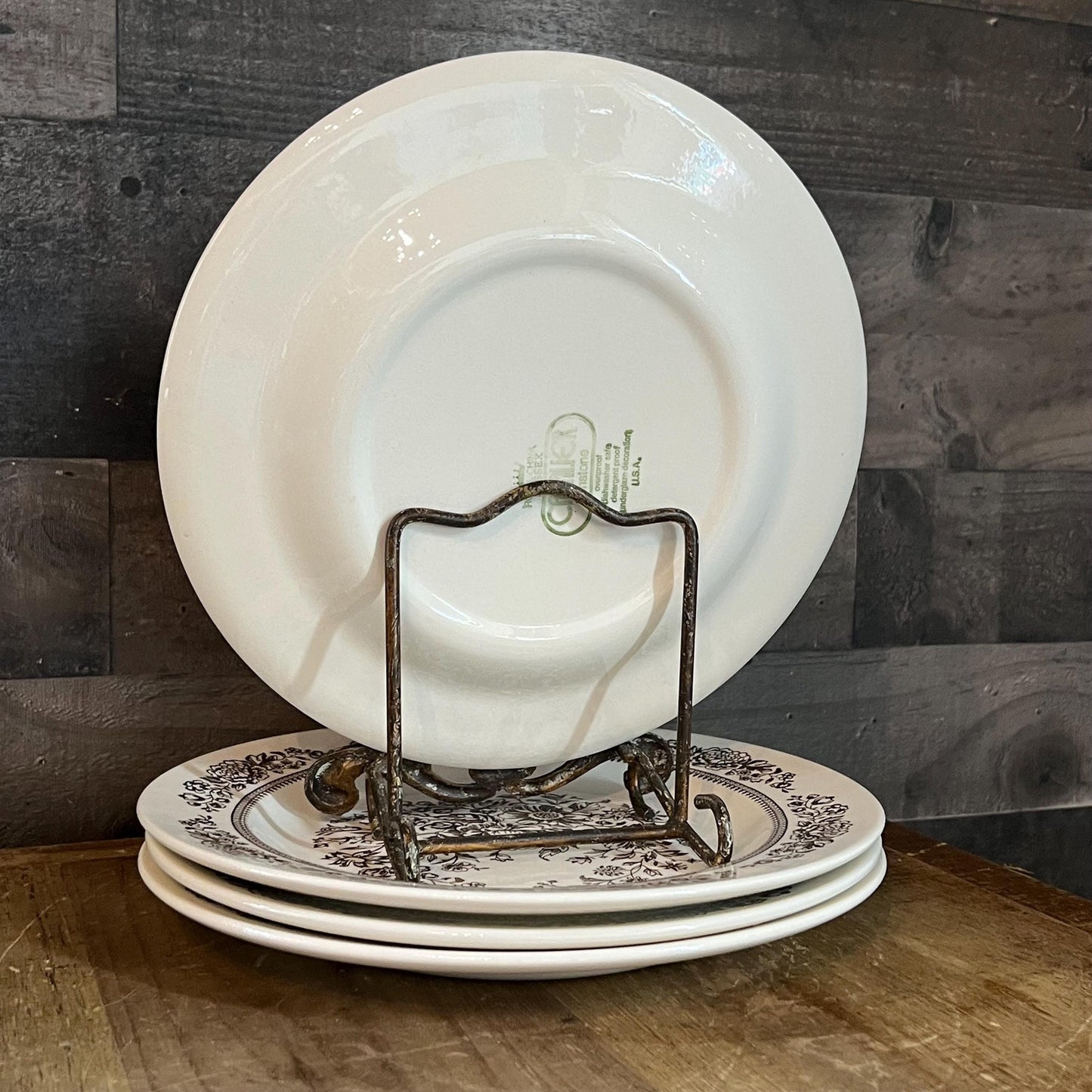 Royal USA Sussex Cavalier Ironstone Brown and White Floral Dinner Plates - Set of 4