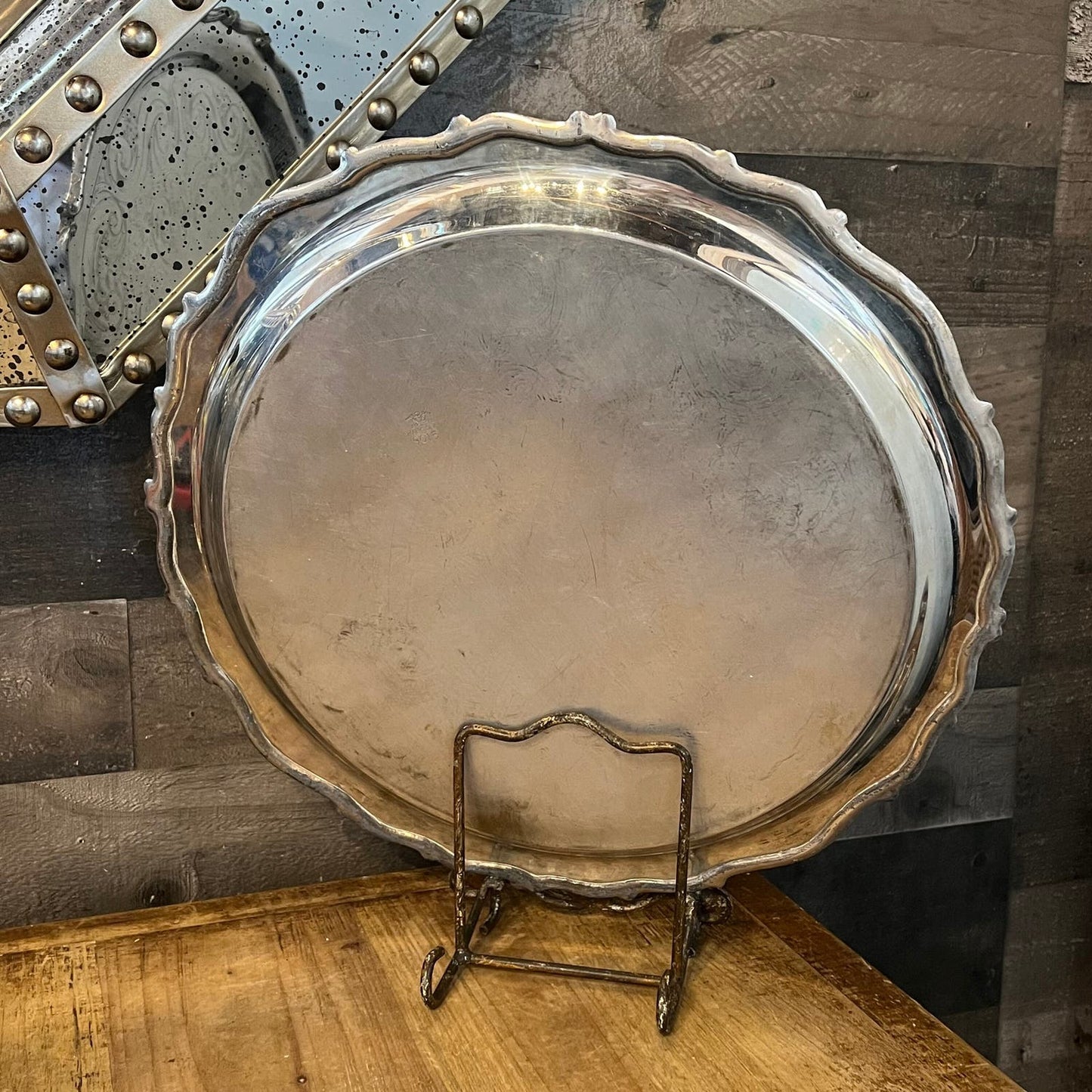 Vintage FB Rogers Silver Co 9015 Silverplated Round Scroll Rim Tray