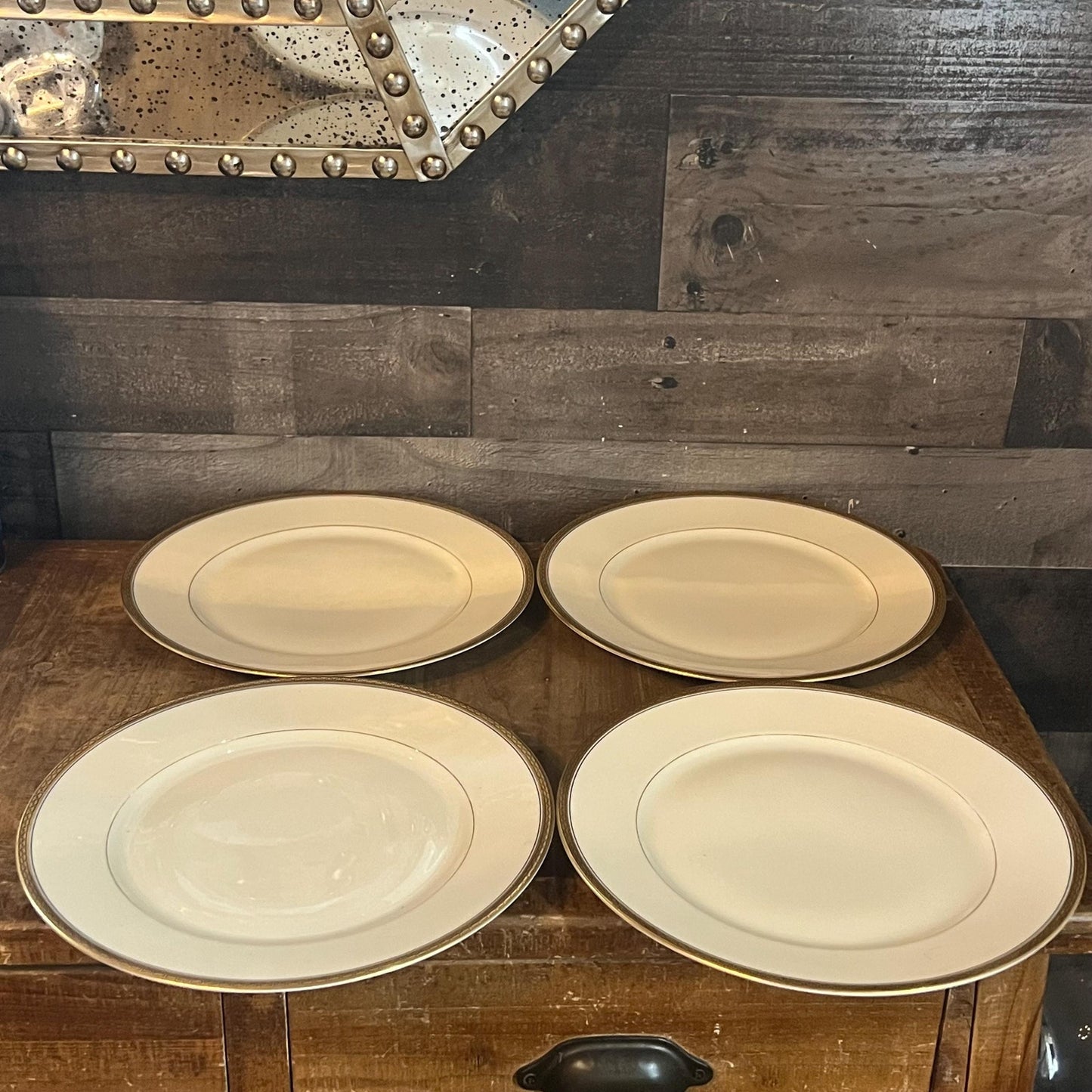 Bohemia Royal Ivory Greek Gold Key Rim Dinner Plates - Set of 4