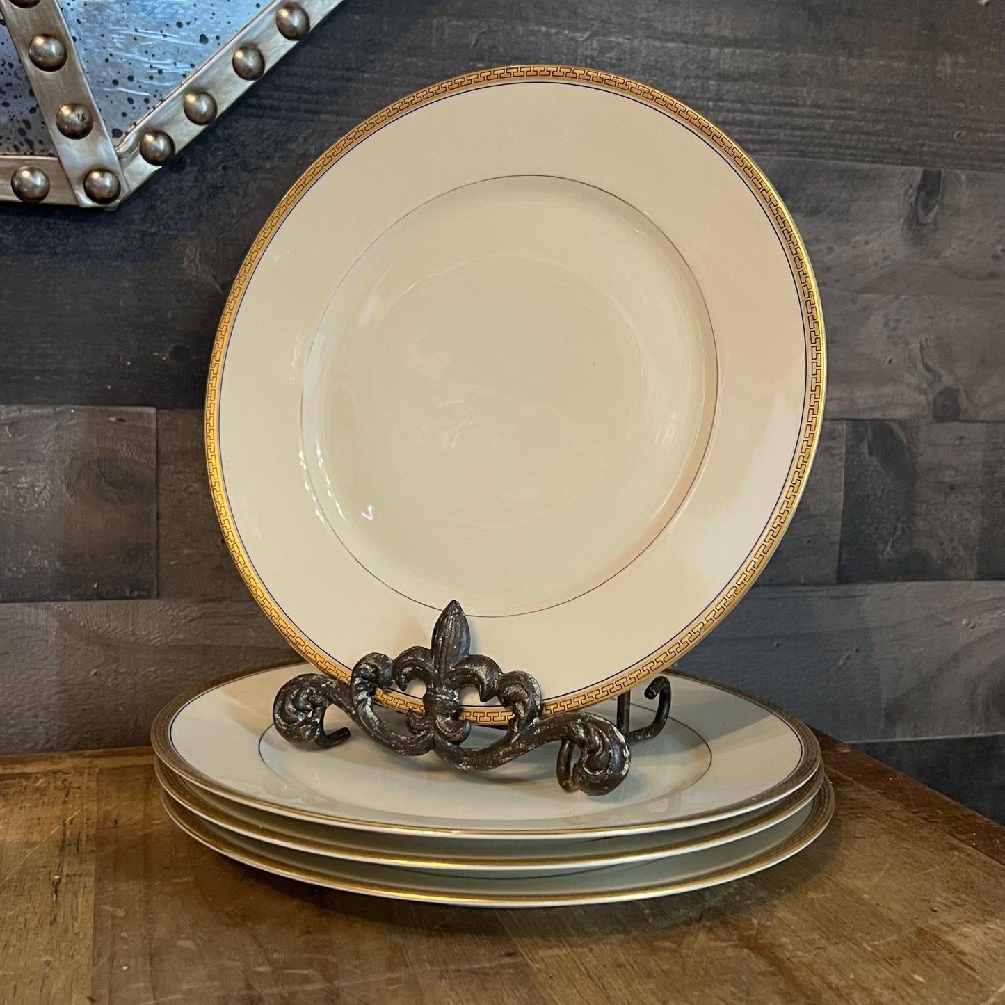 Bohemia Royal Ivory Greek Gold Key Rim Dinner Plates - Set of 4