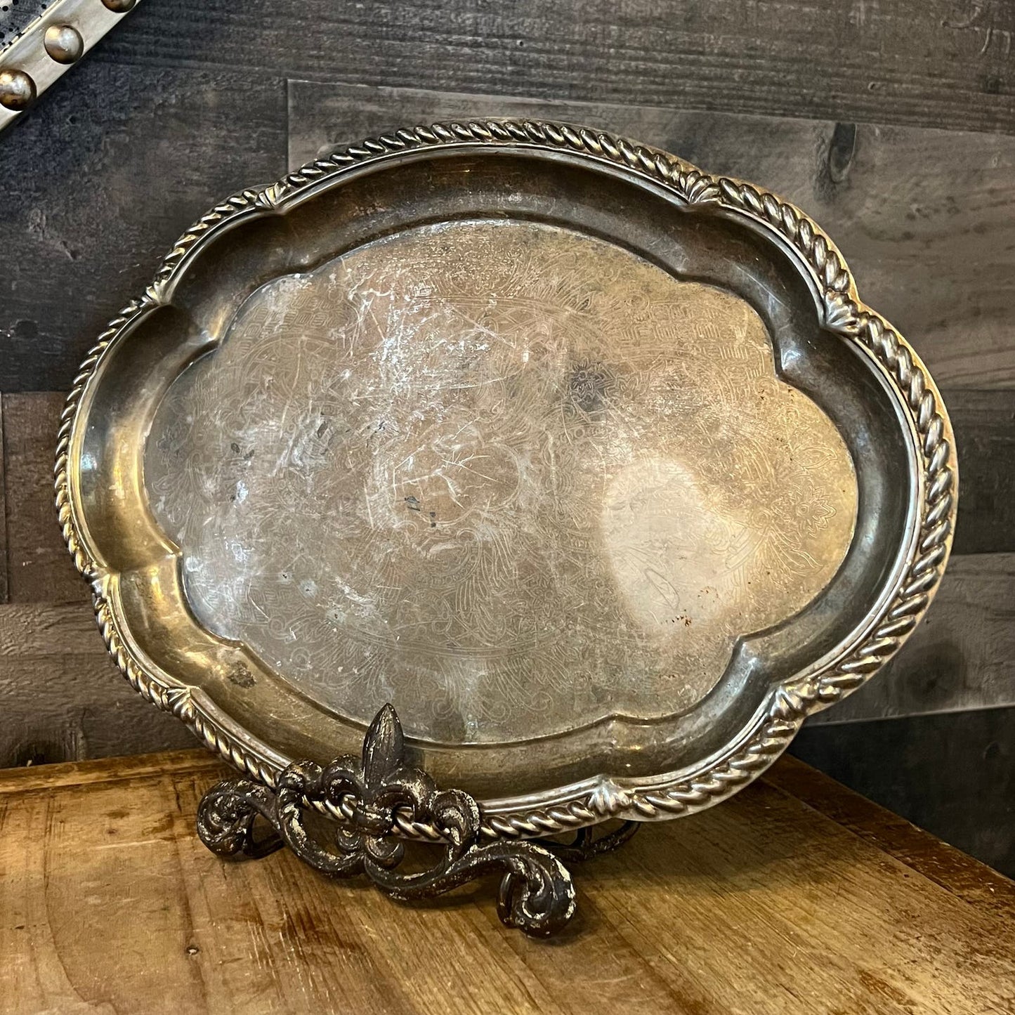 Vintage Silver Plated Scallop Rim Oval Serving Tray - Decor Tray