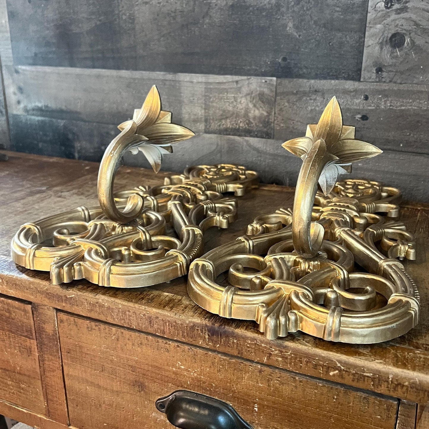 Vintage Pair of Gold Tone Dart Industries Candlestick Holder Wall Sconces