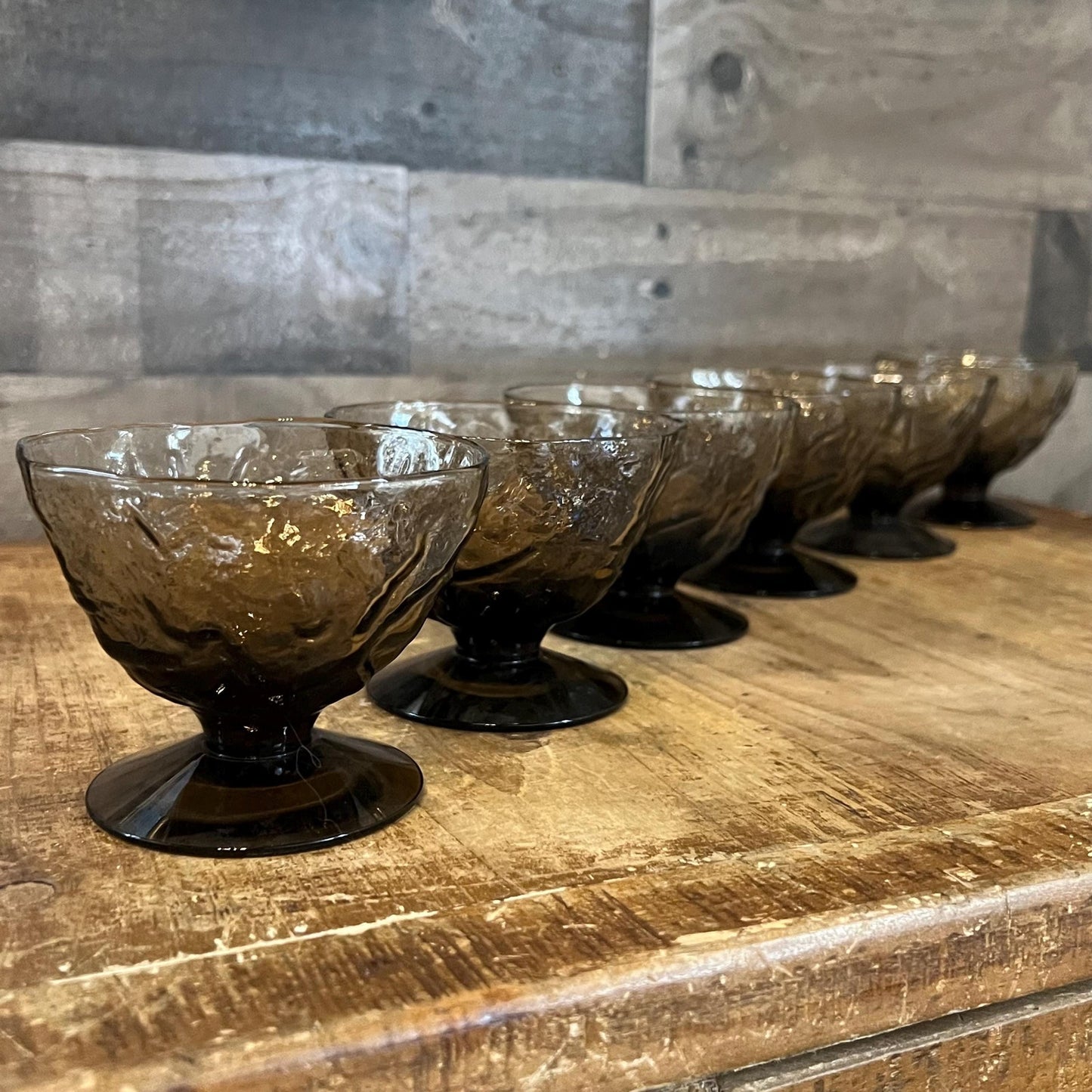 Vintage Seneca Glass Brown Glass Driftwood Short Stem Coupes - Cocktail Coupes - Dessert Glasses - Parfait Glasses - Set of 6