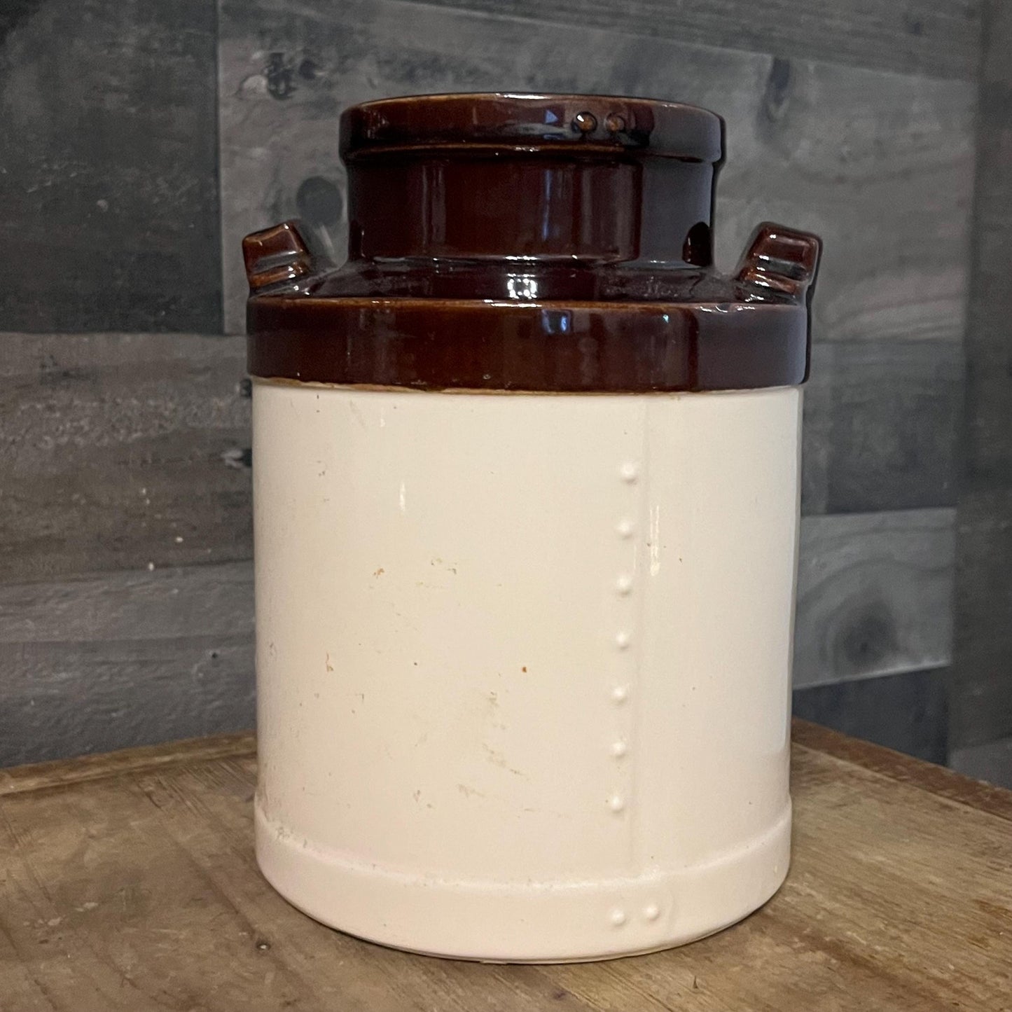 Vintage McCoy Pottery Brown and Cream Double Handled Stoneware Canister