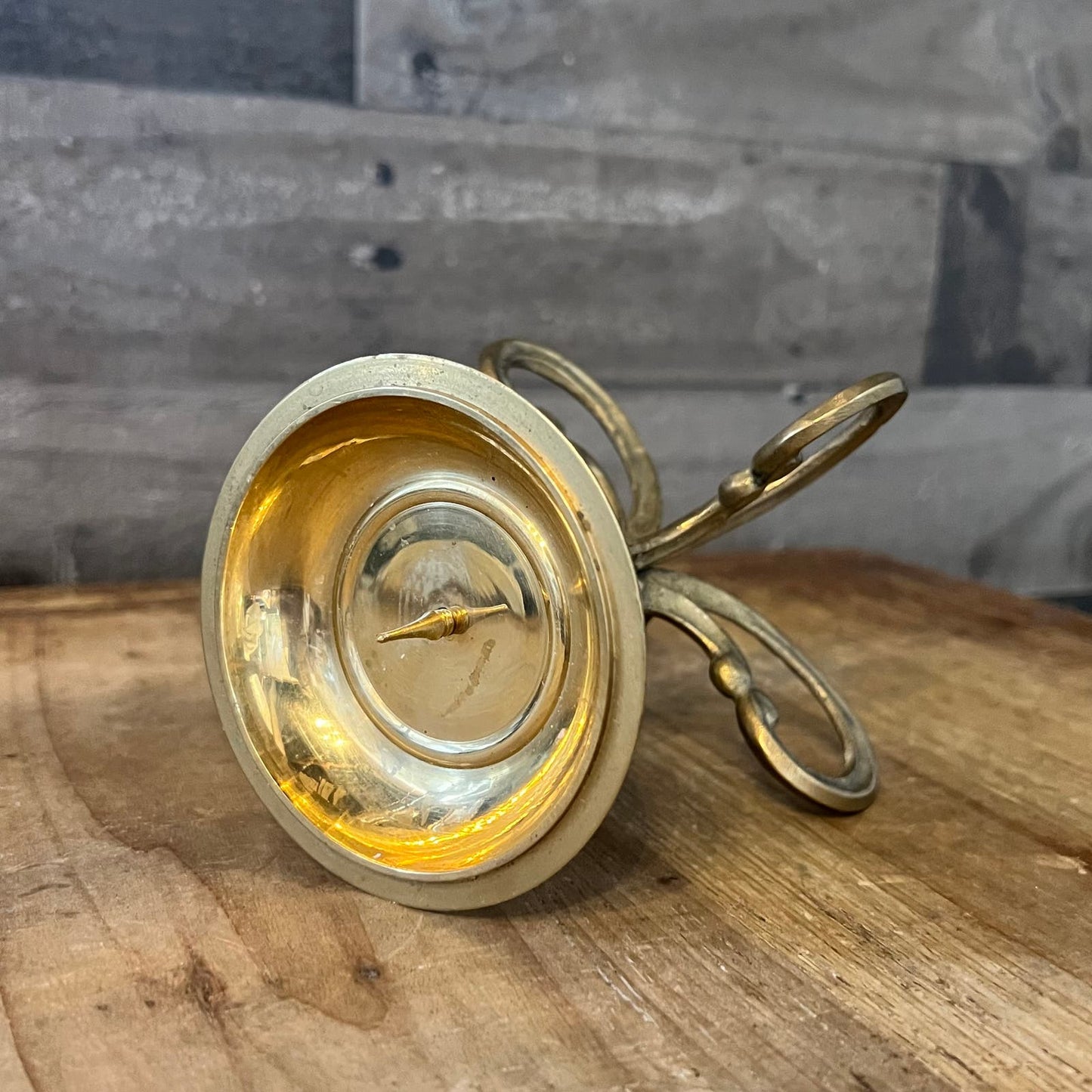 Vintage Brass Scroll Foot Pillar Candle Holder
