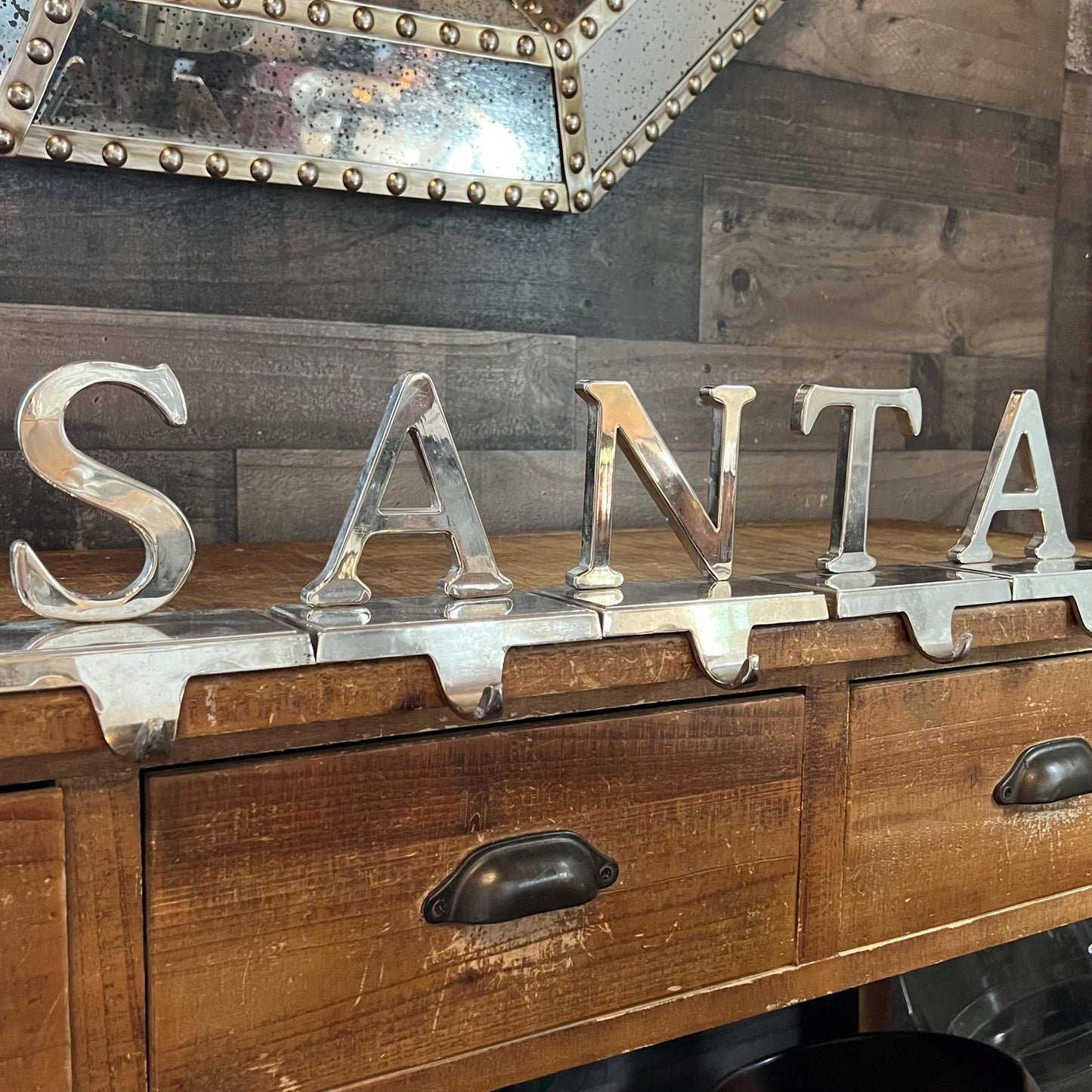 Vintage Silver Tone SANTA Stocking Holders - Set of 5 Letters