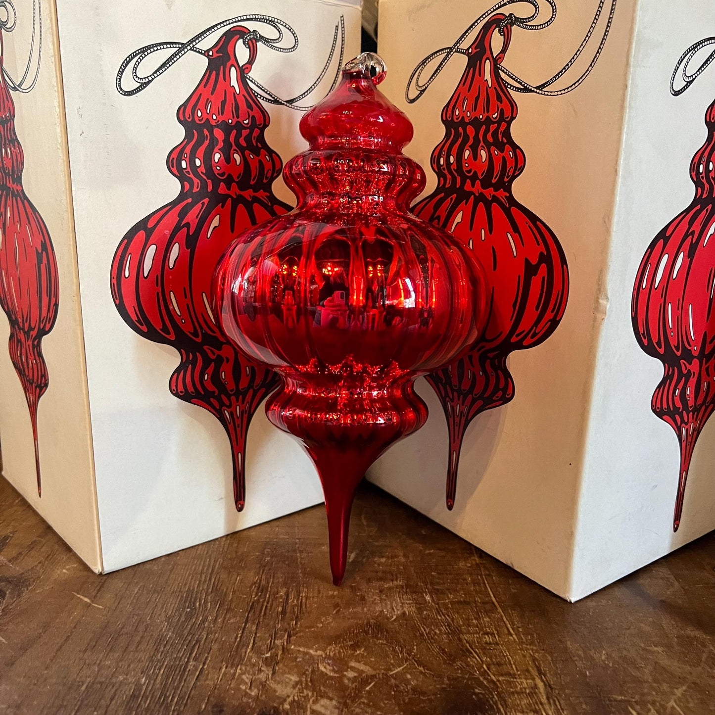 Vintage Red Optic Mercury Glass Tear Drop Finial Ornament - Department 56 Christmas Ornament
