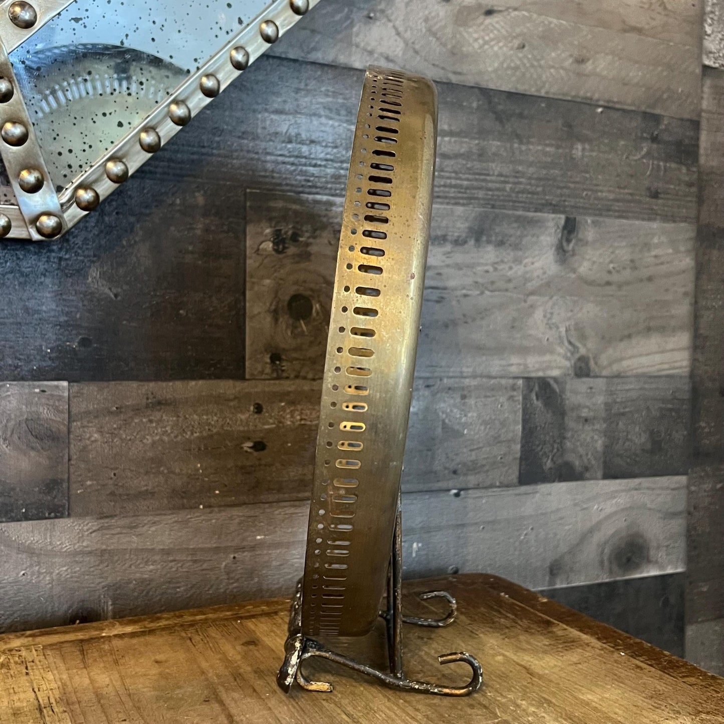 Vintage Brass Round Tray with Reticulated Edge