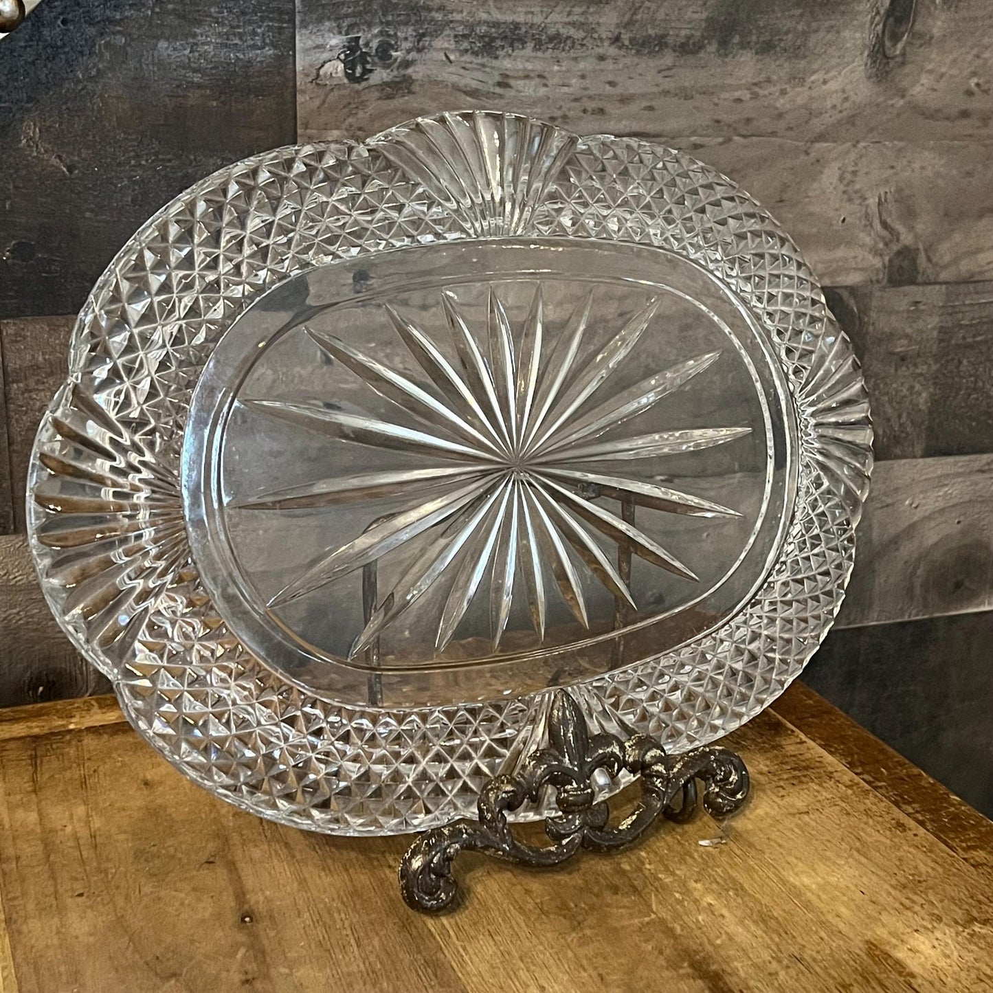 Vintage Crystal Glass Oval Tray - Trinket Tray - Serving Tray - Bar Cart Tray - Perfume Tray