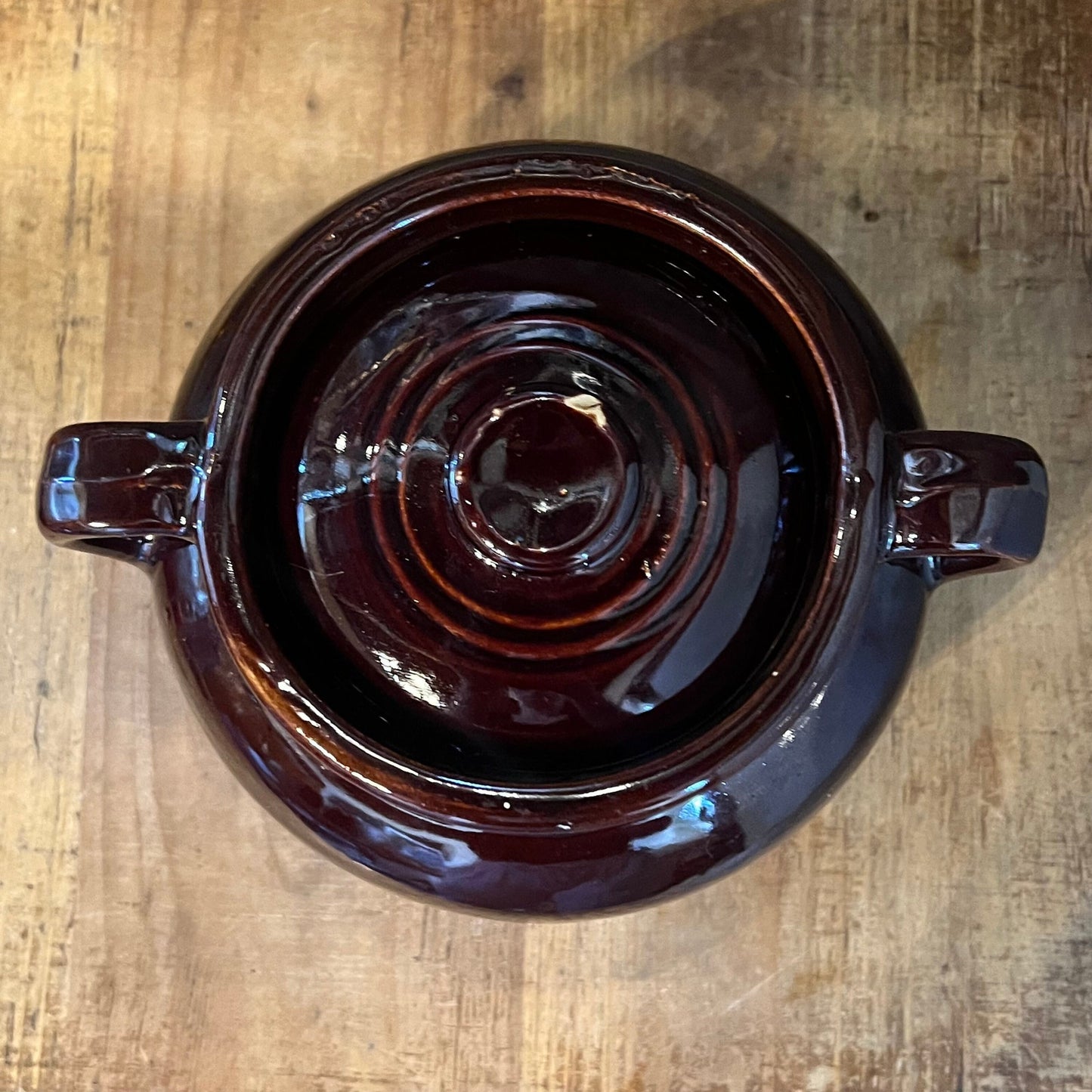 Vintage Brown Glaze USA Pottery Double Handle Lidded Crock - Bean Pot - Cookie Jar