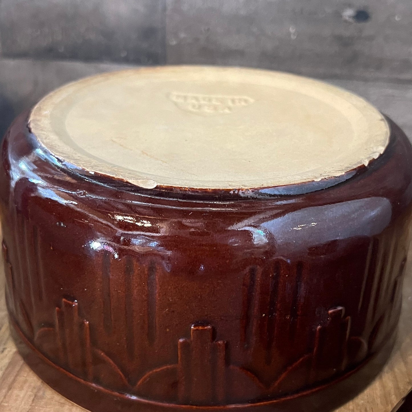 Vintage Brown Glaze Stoneware Pottery Round Lidded Casserole Dish - Dutch Oven - Bean Pot