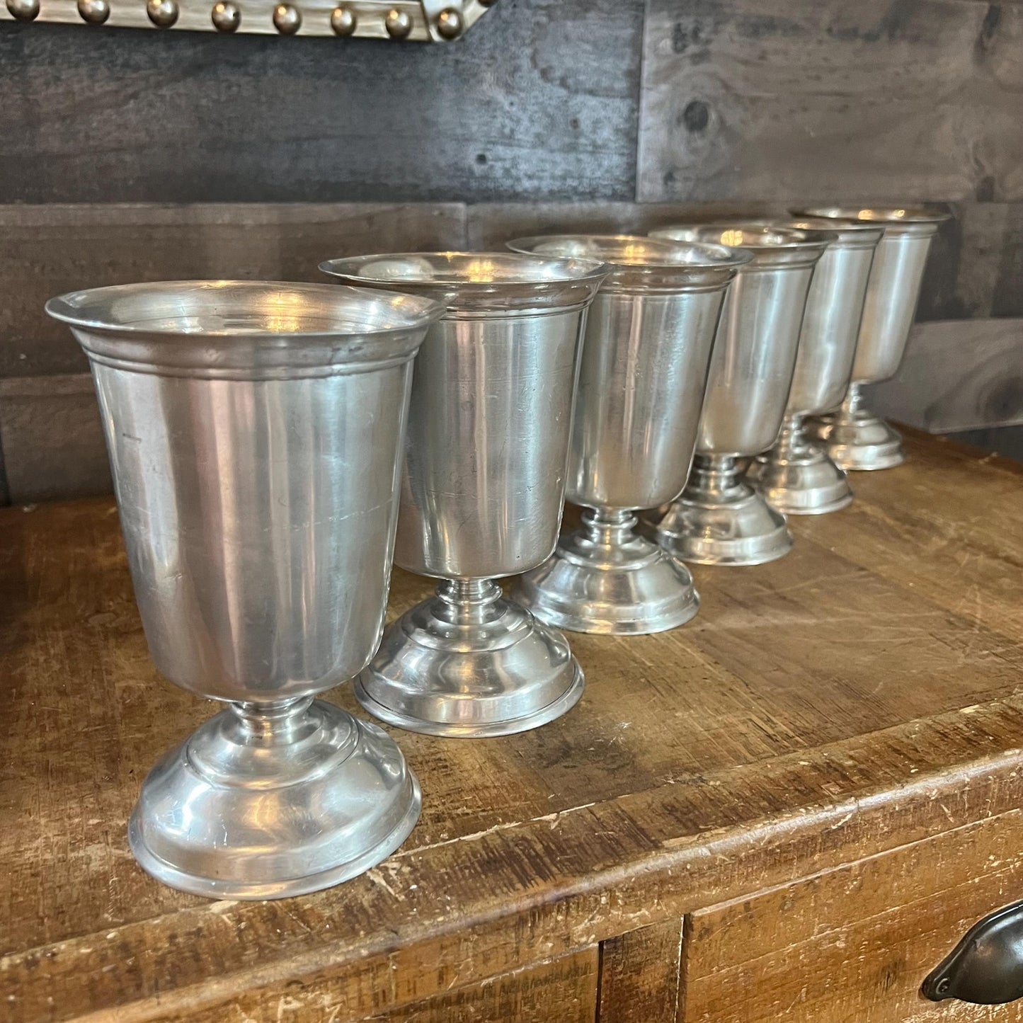 Vintage Pewter Short Stem Goblets - Set of 6