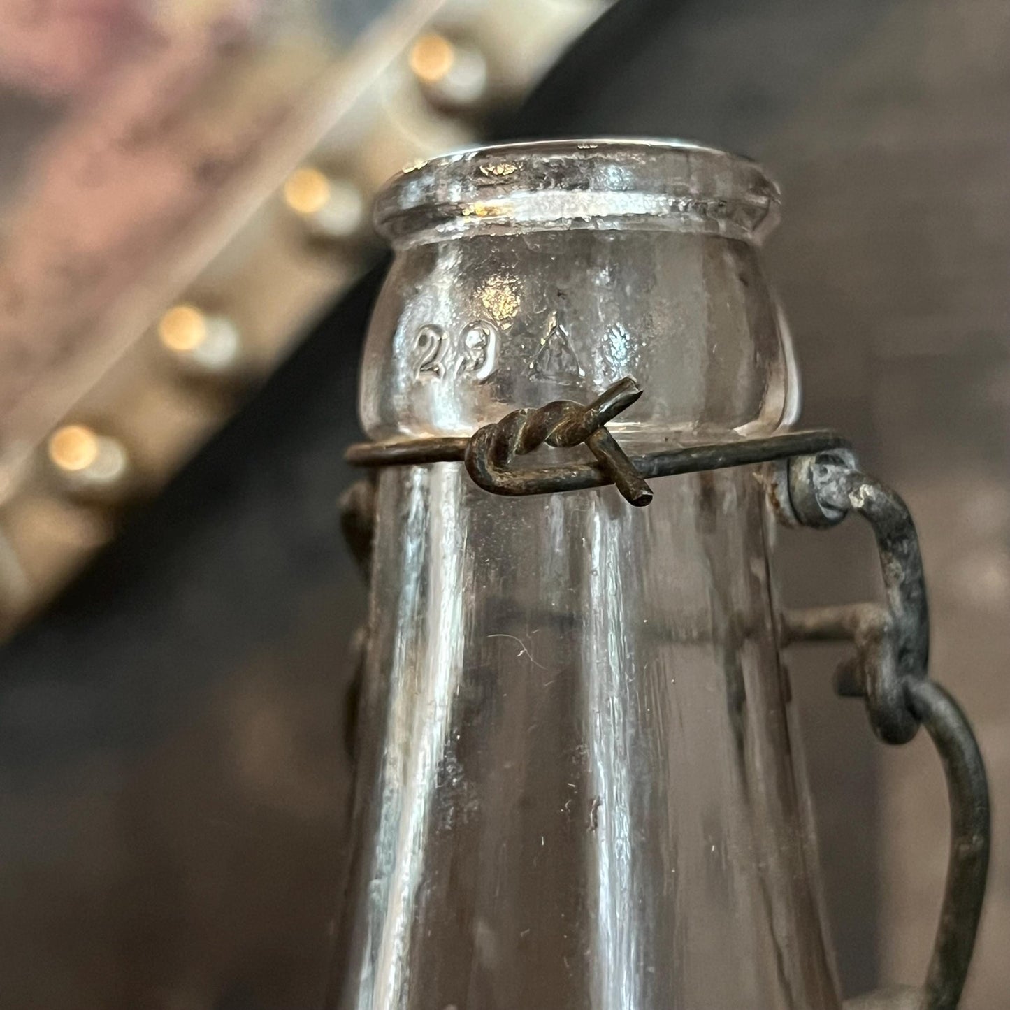 Vintage Clear Glass Wire Bail Stopper Bottle