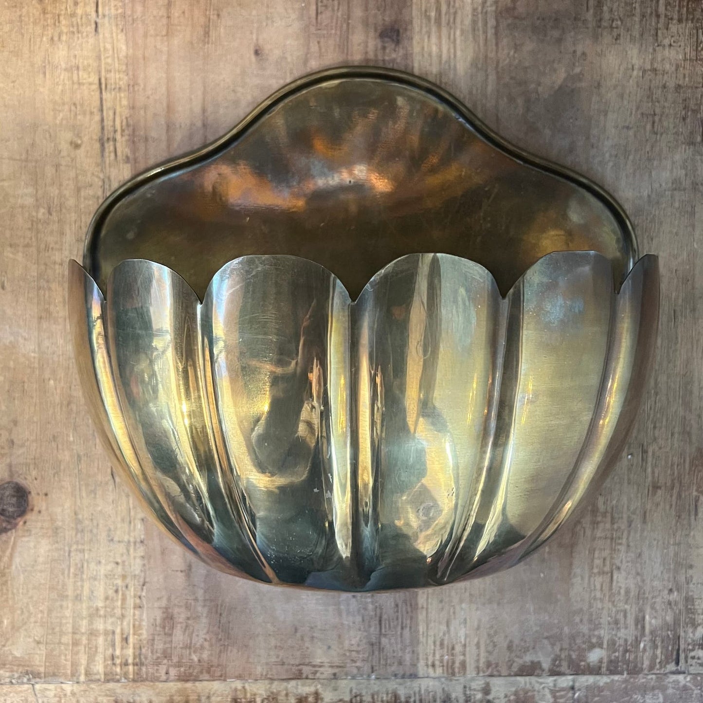 Vintage Brass Scallop Edge Rim Wall Planter