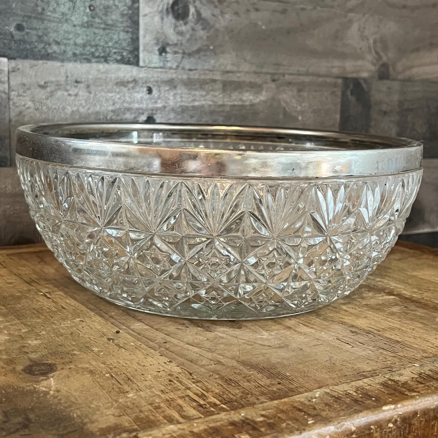 Large Crystal Bowl with Silverplated Rim