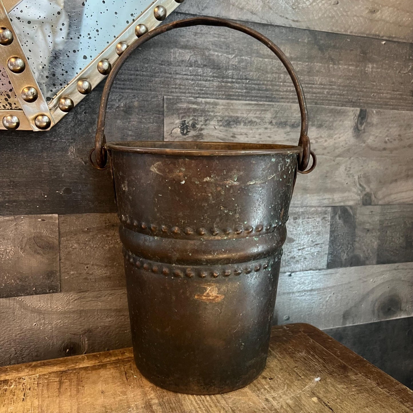 Antique Primitive Aged Copper Bucket with Handle