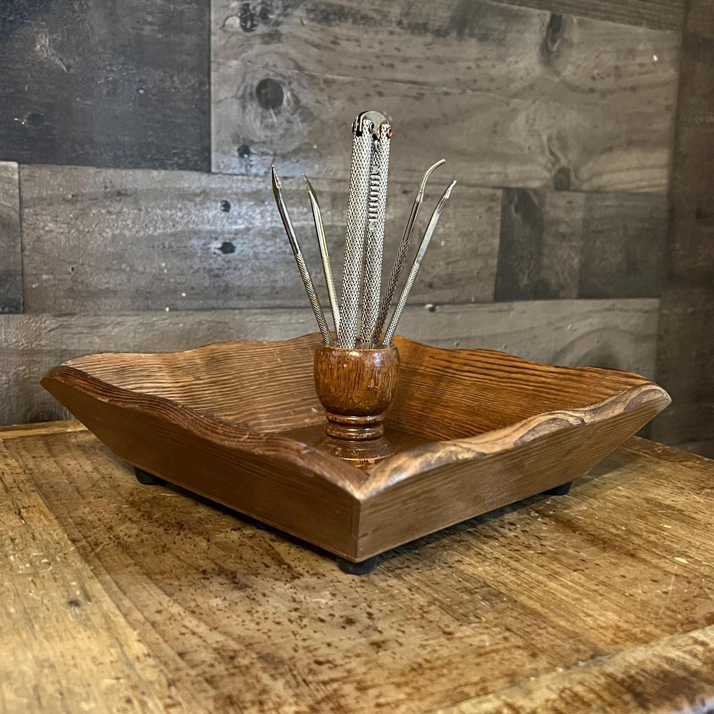 Vintage Wooden Nut Bowl with Nut Cracker and Nut Picks