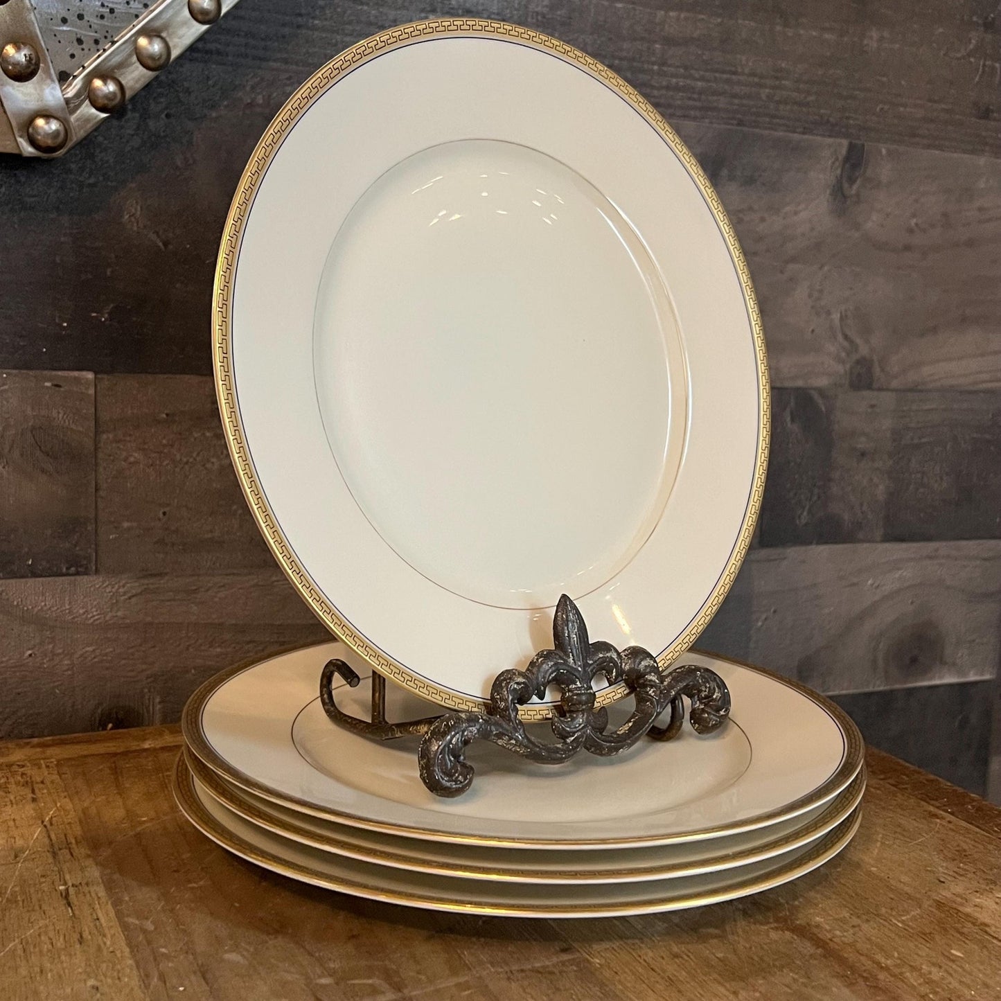 Bohemia Royal Ivory Greek Gold Key Rim Dinner Plates - Set of 4