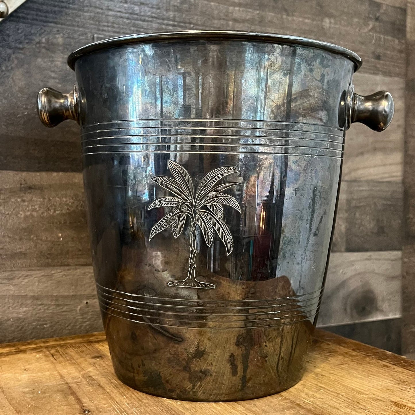 Vintage Silverplated Etched Palm Tree Champagne Bucket - Ice Bucket