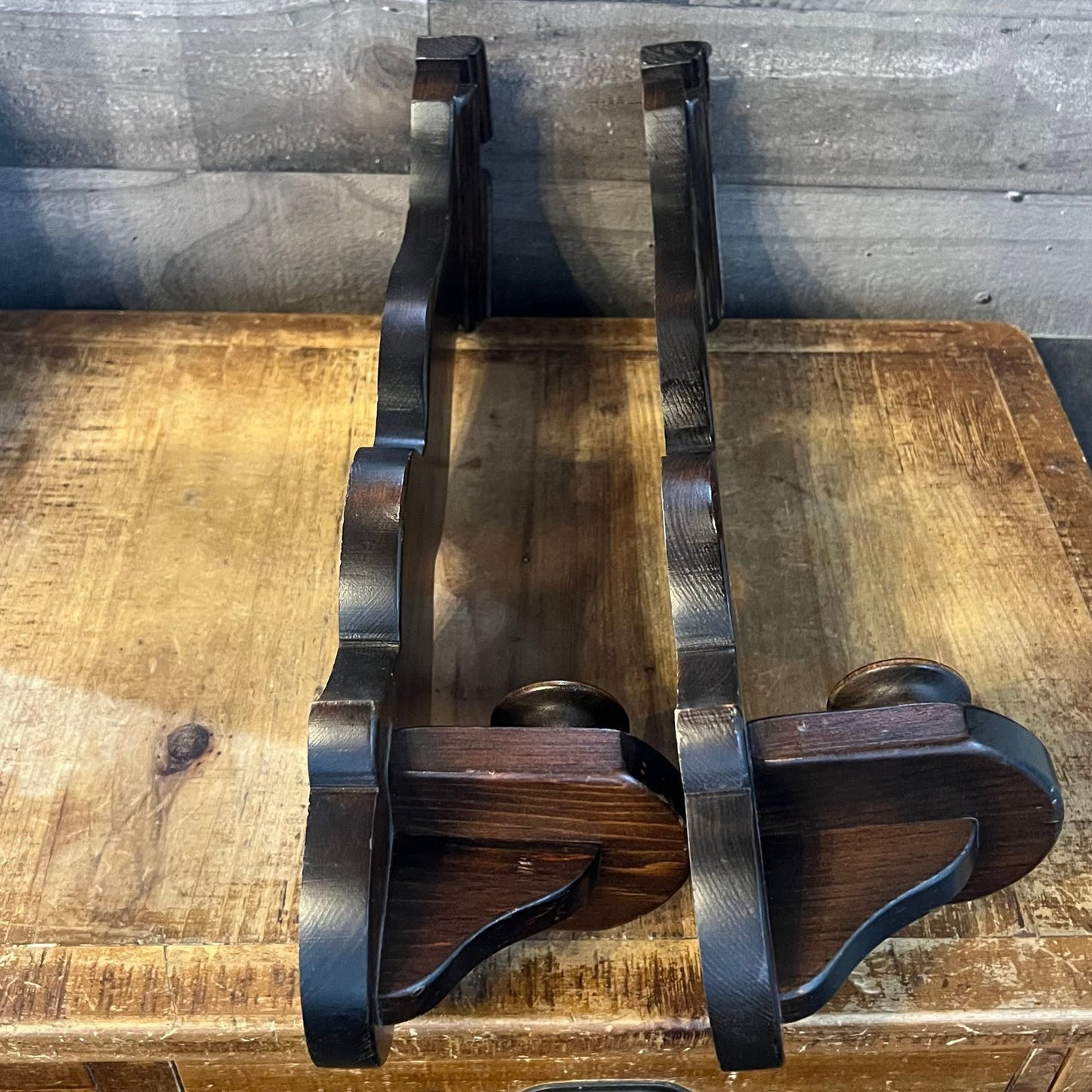 Vintage Pair of Wooden Candlestick Wall Sconces