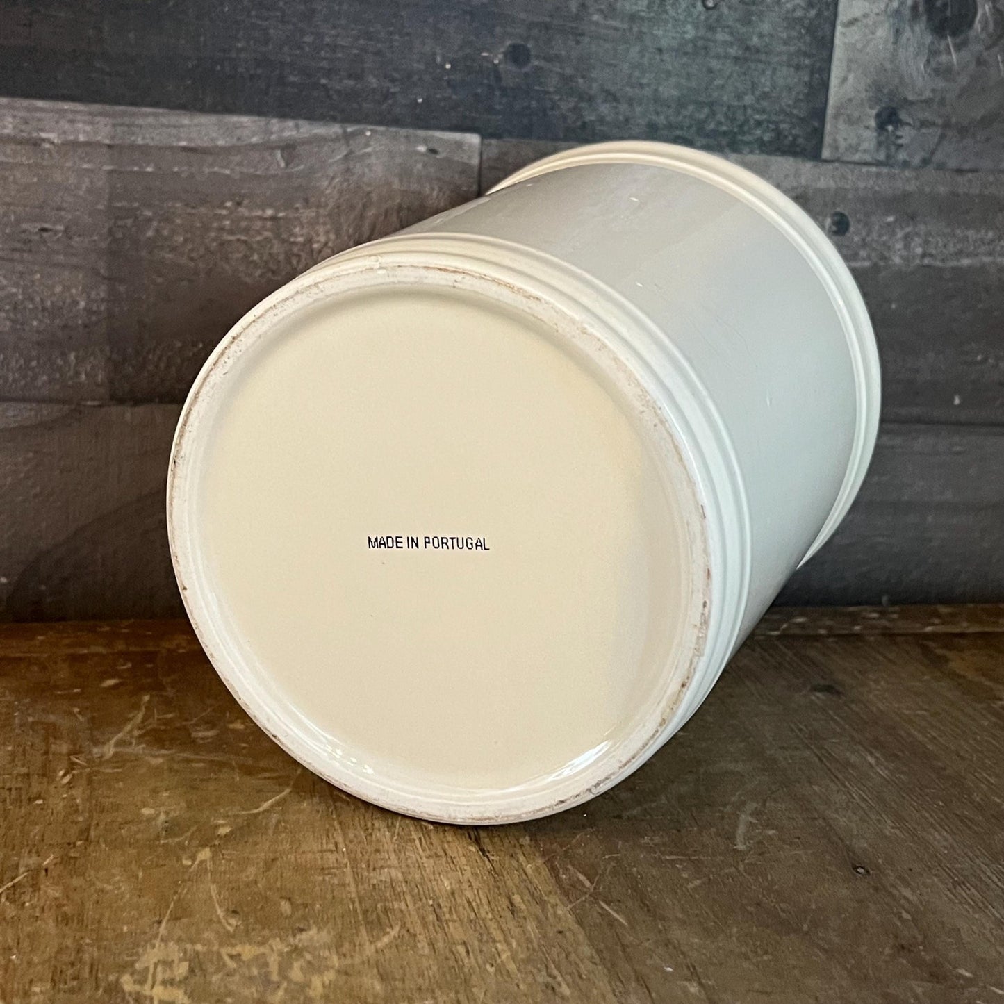 Vintage Creamy White Crock Jar Canister - Made in Portugal