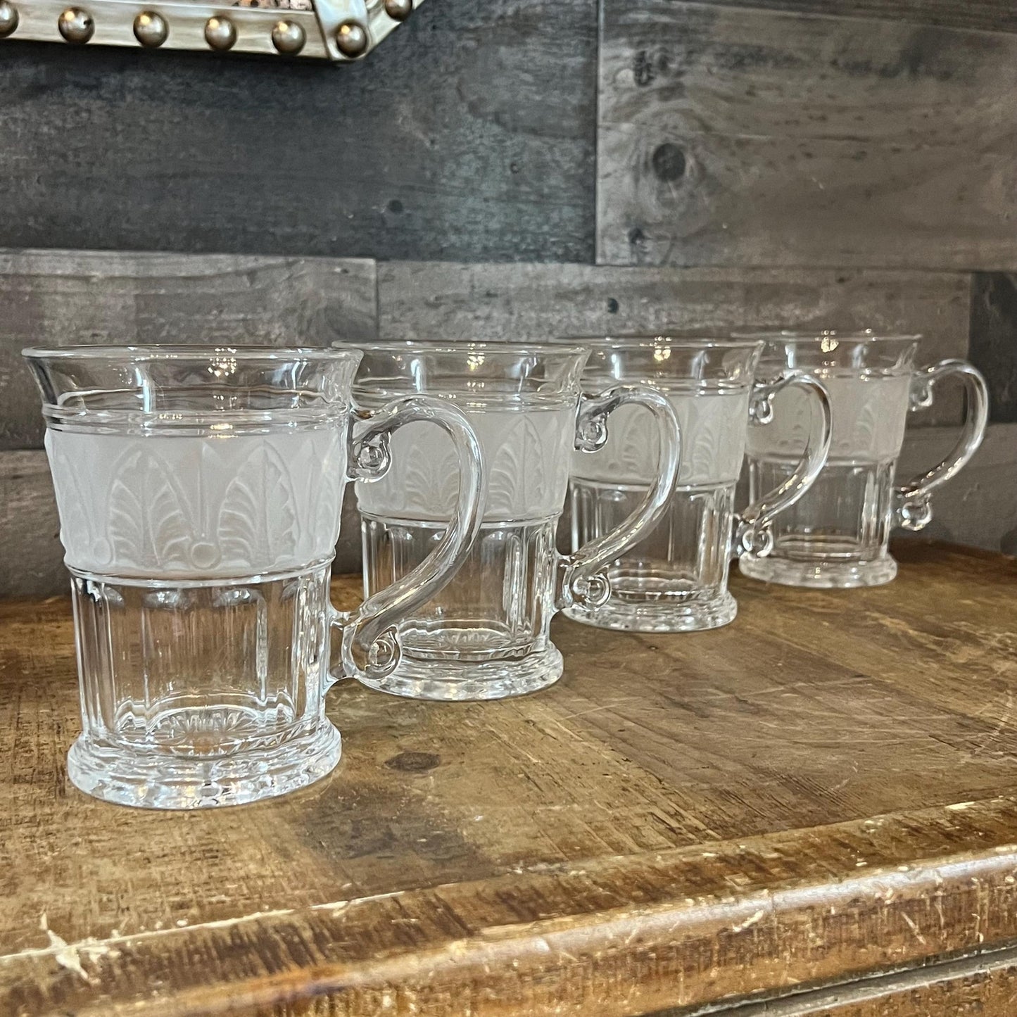 Vintage Set of 4 Crystal Clear Industries Athens Mugs - Coffee Mugs - Irish Coffee Glasses