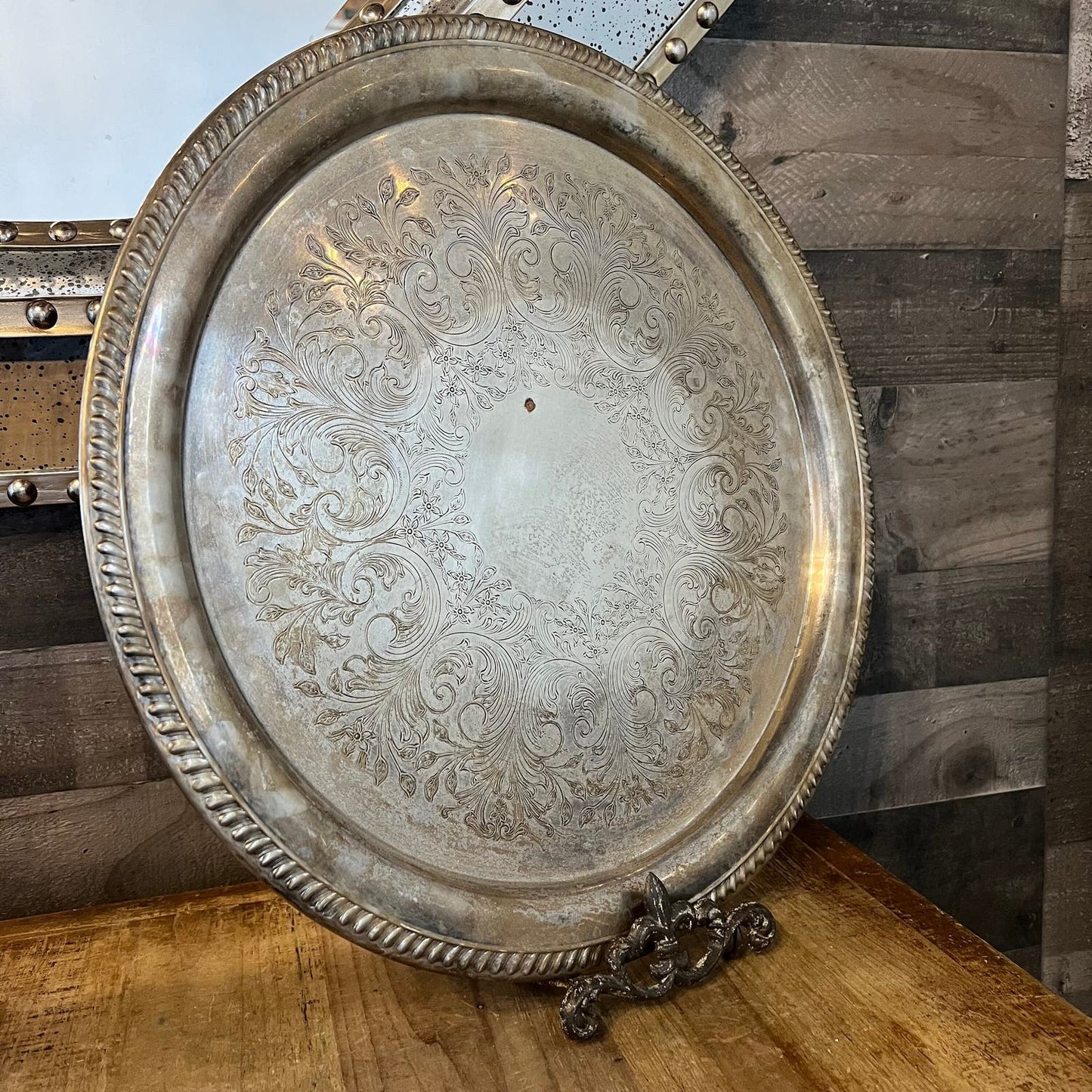 Large Vintage Silverplated Round Tray