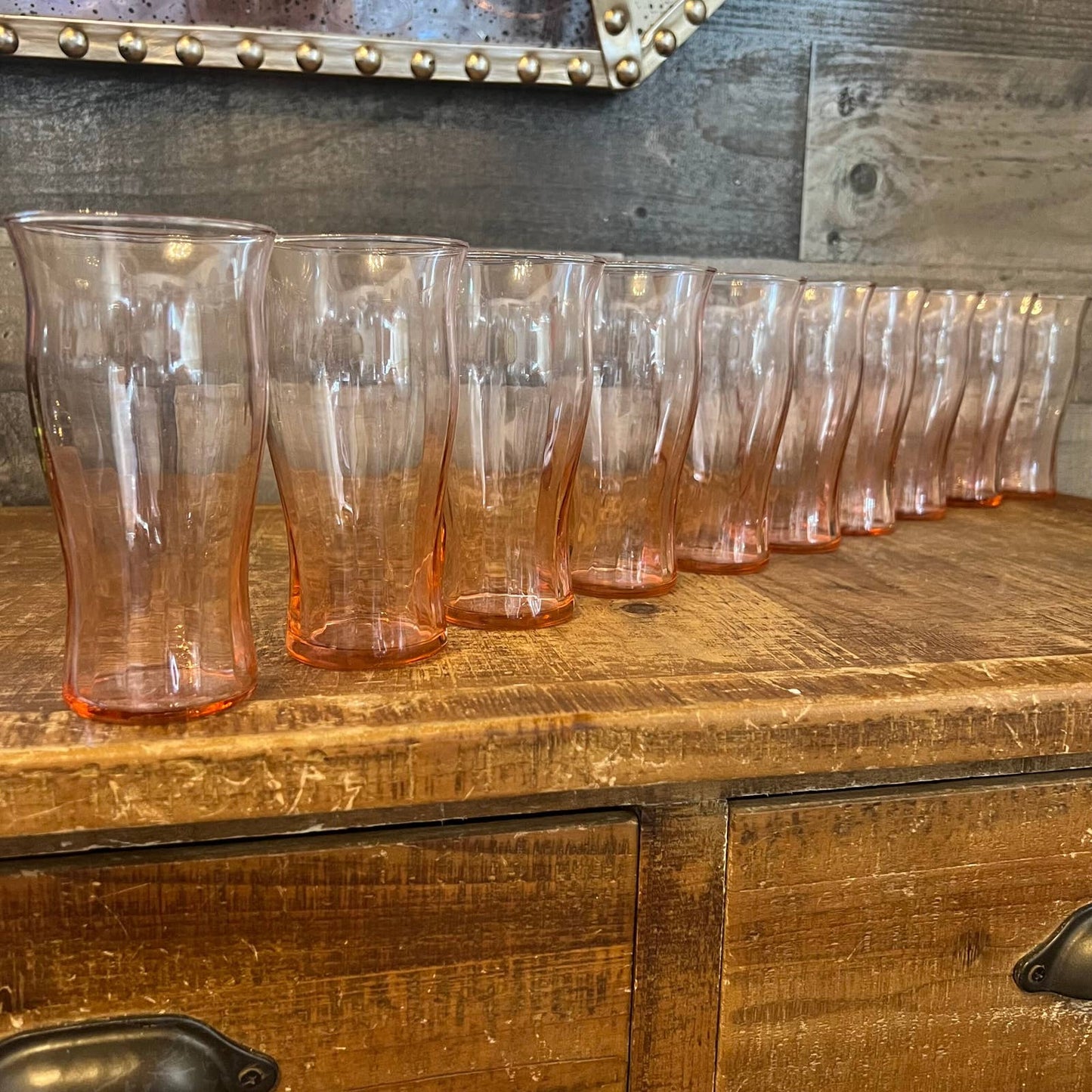 Vintage set of 10 pink depression glass tall tumblers - juice glasses