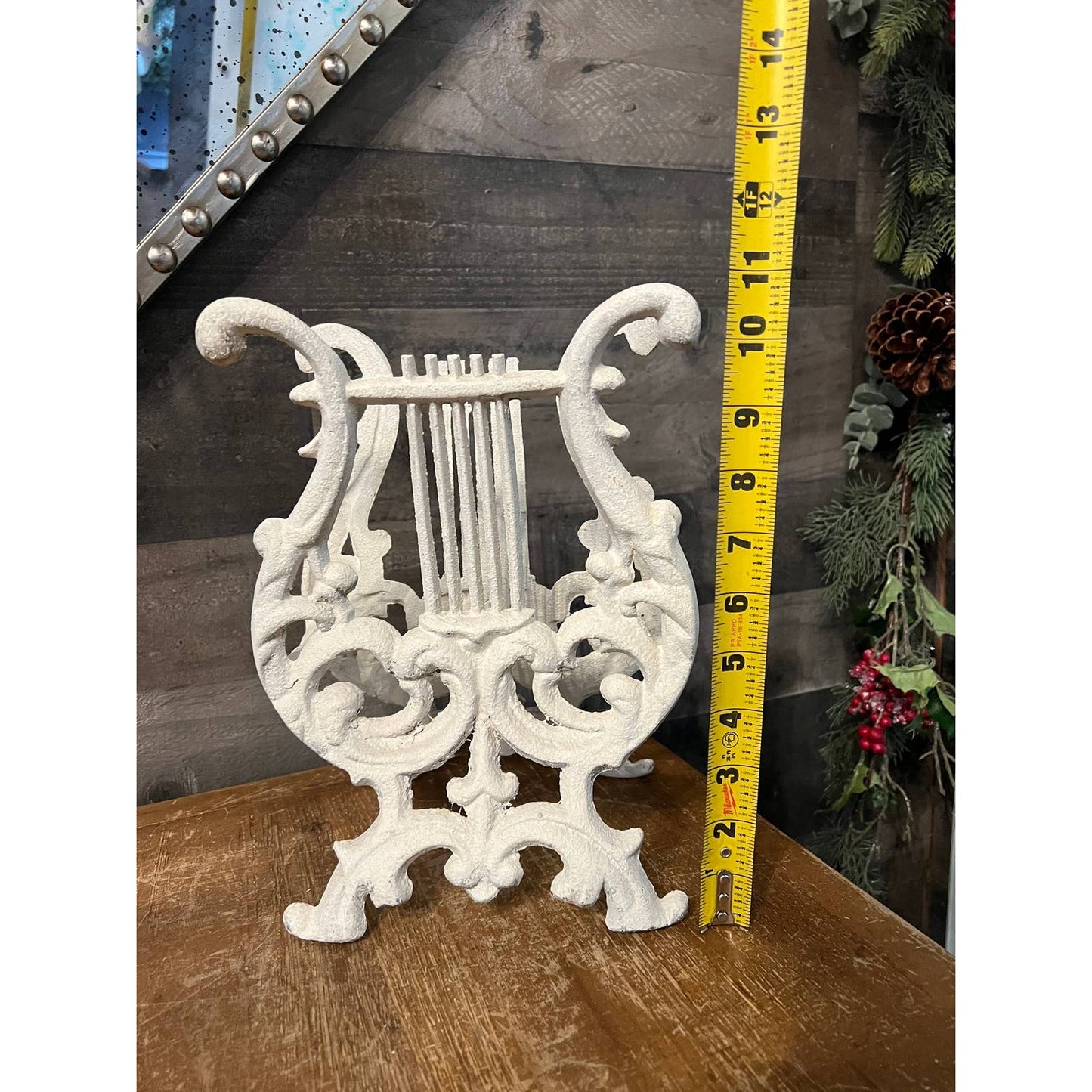 Vintage white lyre harp book stand