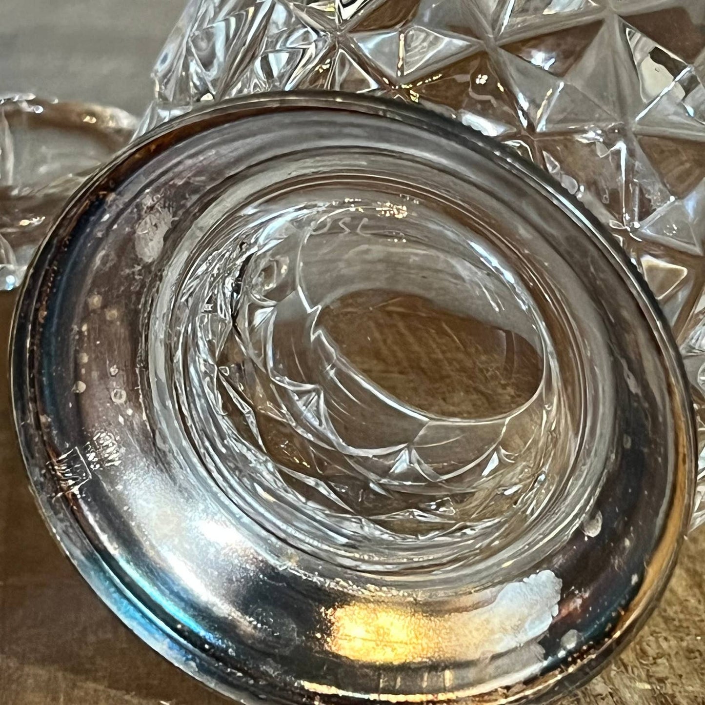 Vintage Val Saint Lambert crystal sugar and creamer with silver plated base